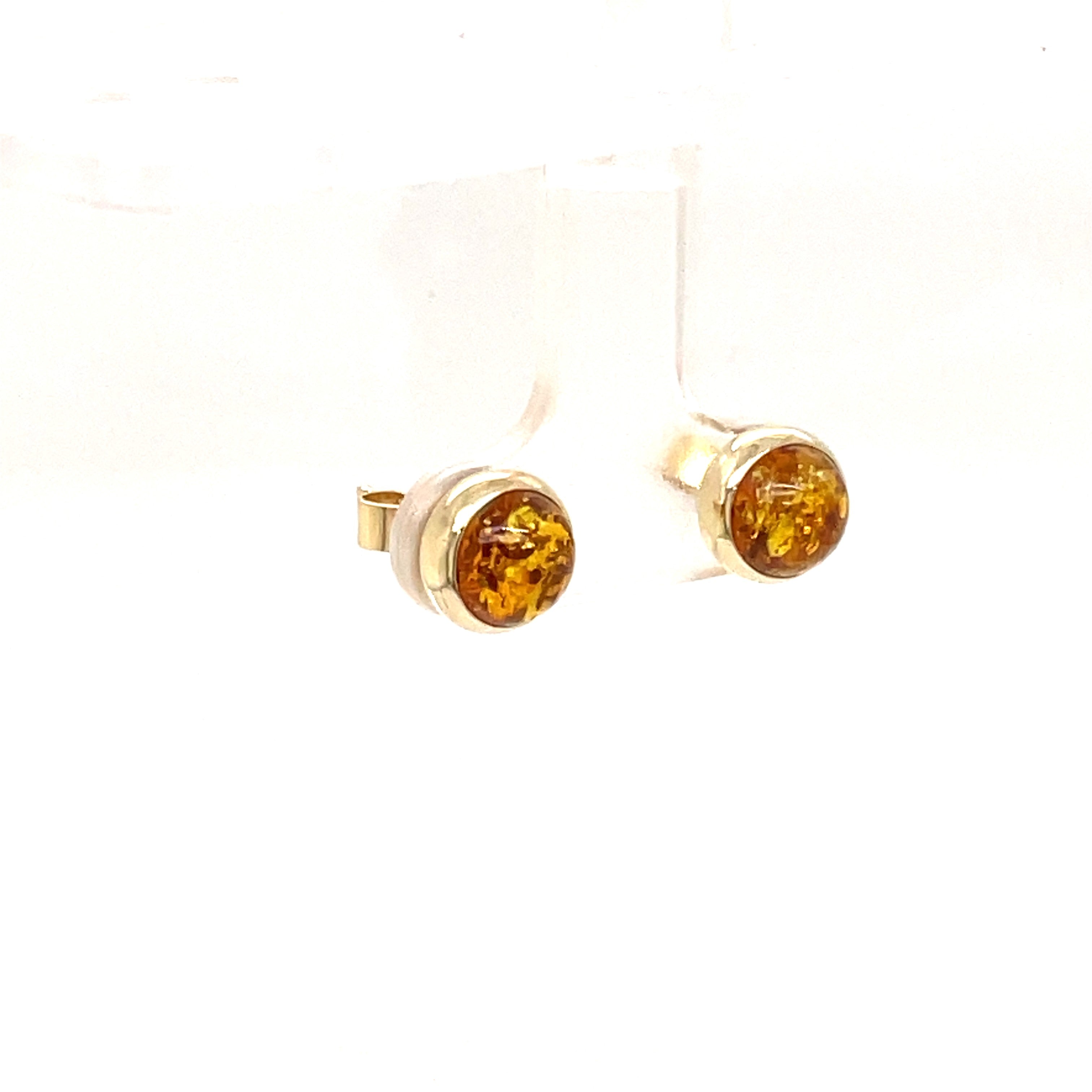 9ct Yellow Gold Round Amber Earrings
