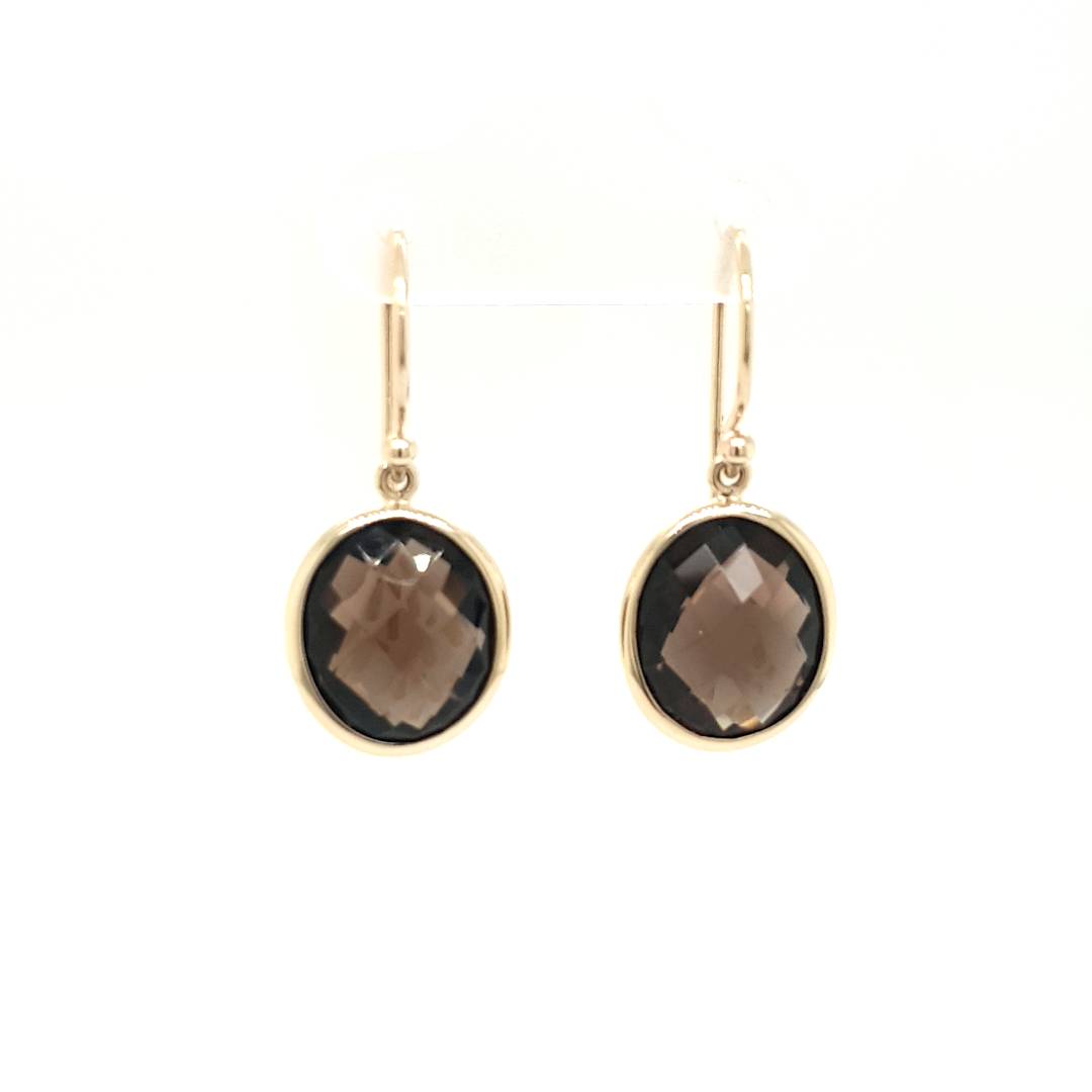 9ct Yellow Gold Smokey Quartz Drop Earrings