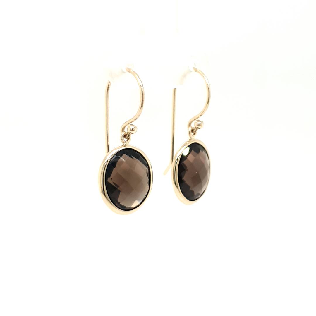 9ct Yellow Gold Smokey Quartz Drop Earrings