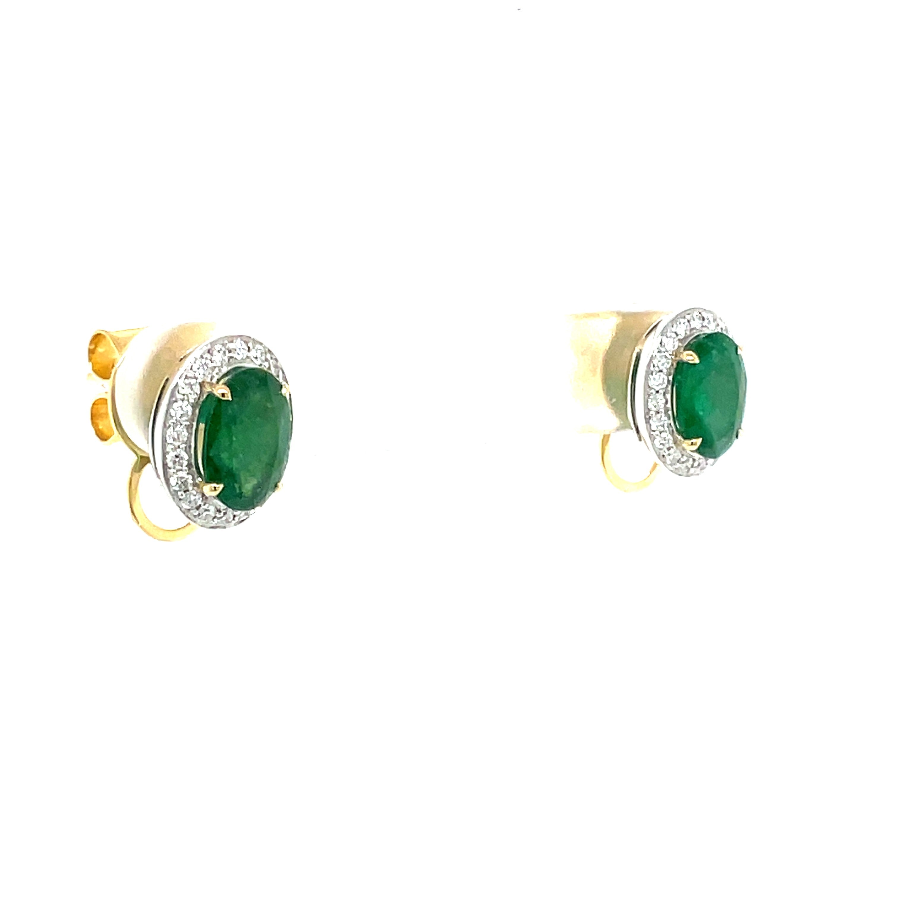 18ct White Gold Emerald and Diamond Stud Earrings