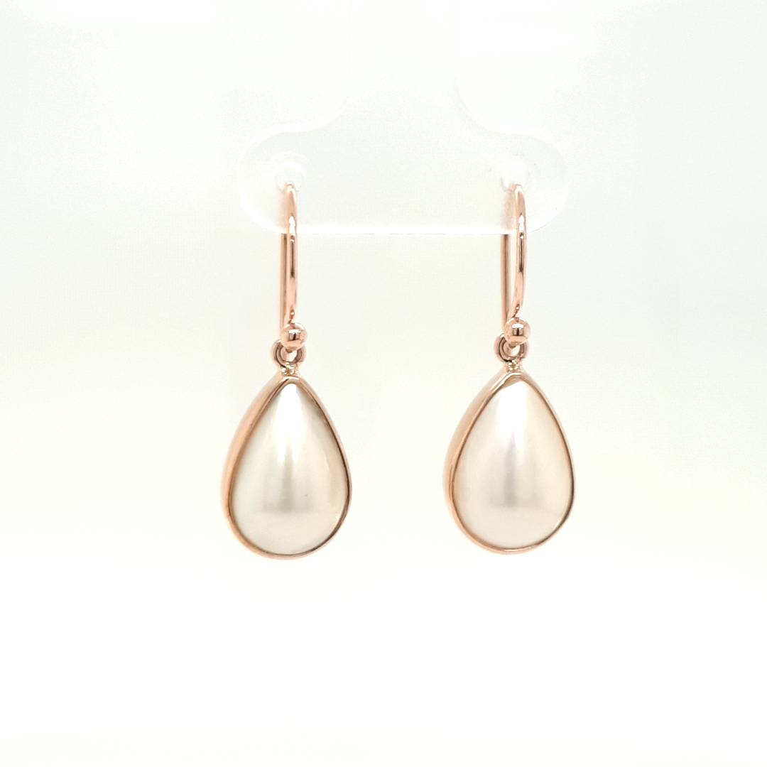 9ct Rose Gold White Mabe Pearl Drop Earrings