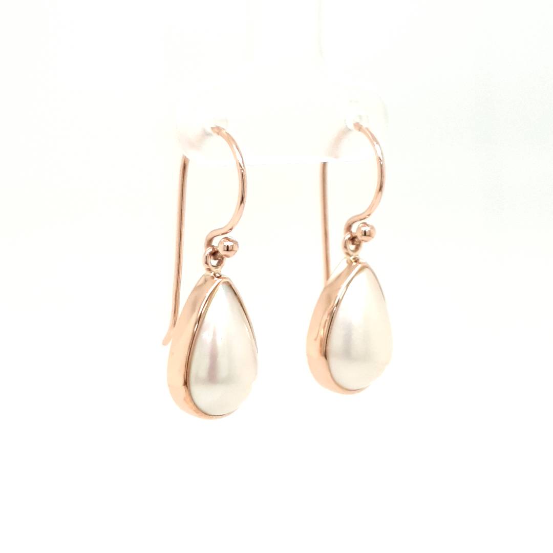 9ct Rose Gold White Mabe Pearl Drop Earrings