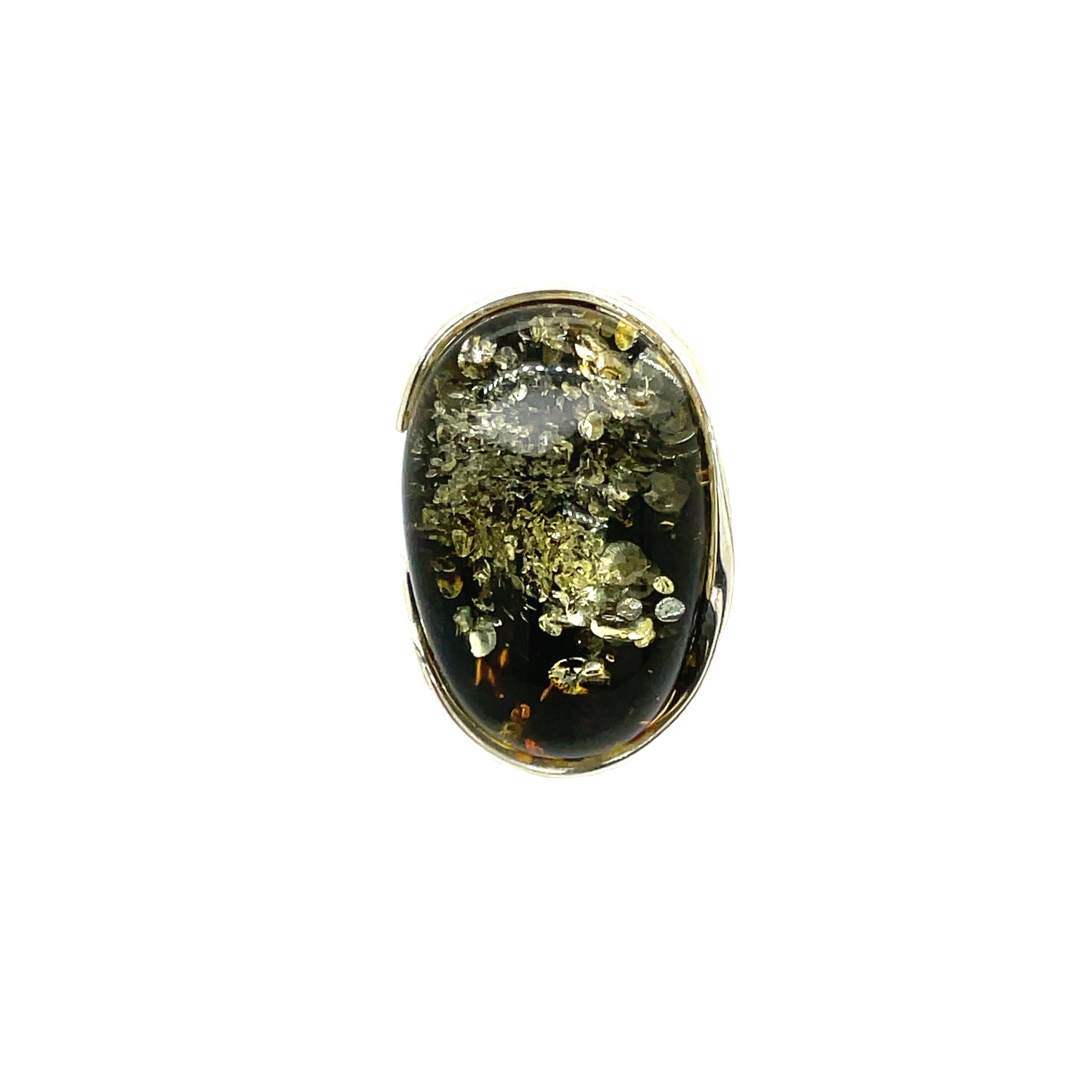 Sterling Silver Green Amber Adjustable Dress RIng