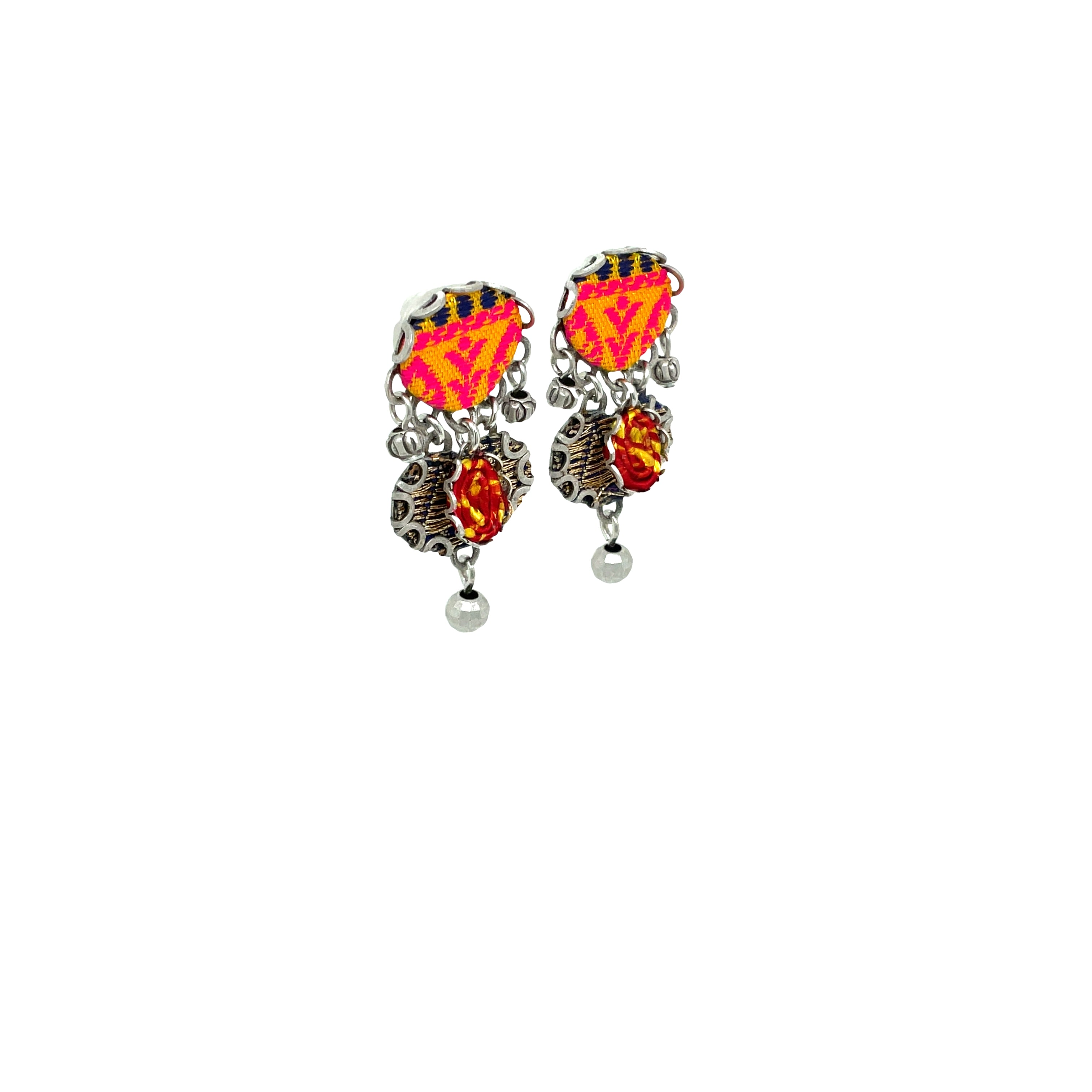 Handcrafted Fabric and Bead Earrings