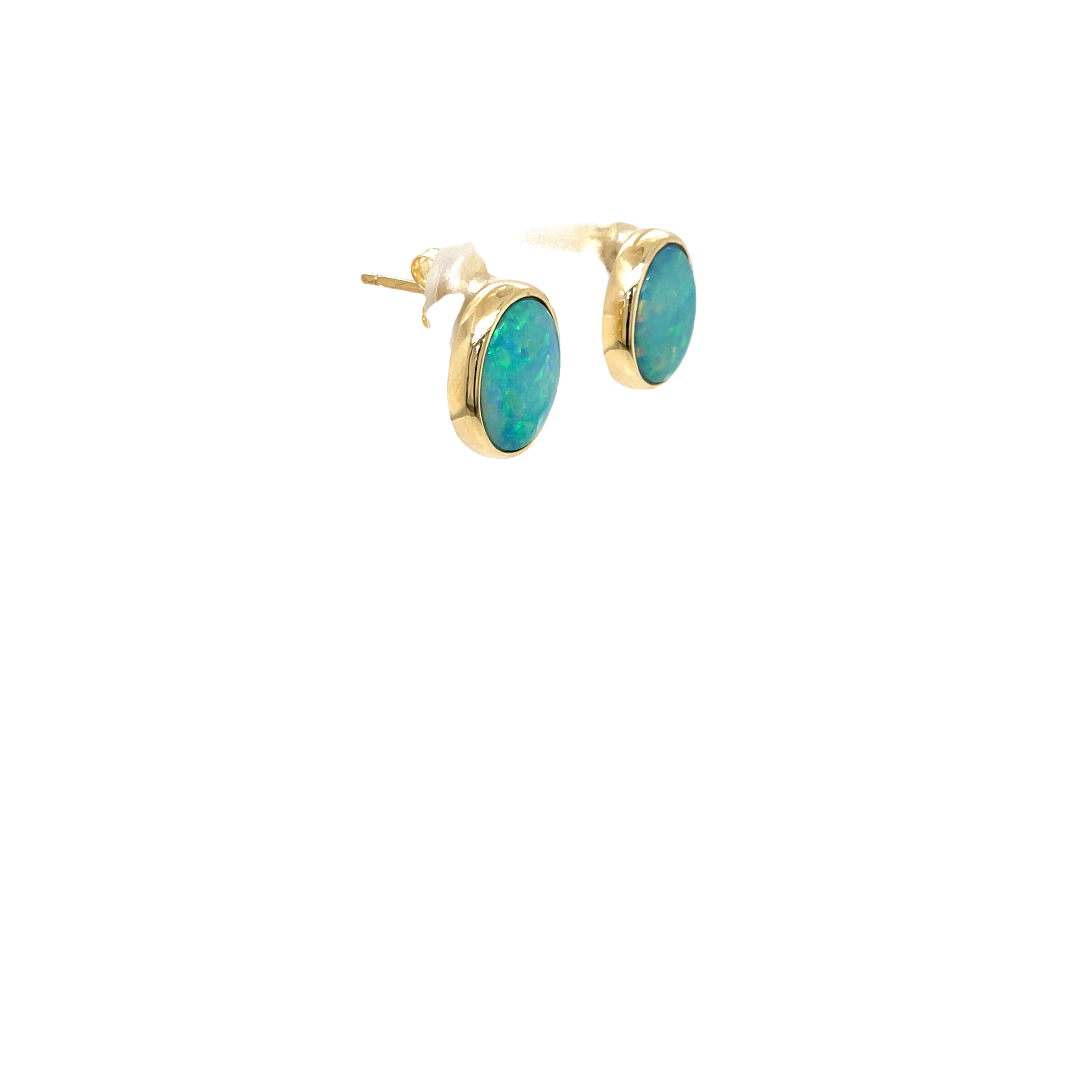 9ct Yellow Gold Round Opal Stud Earrings