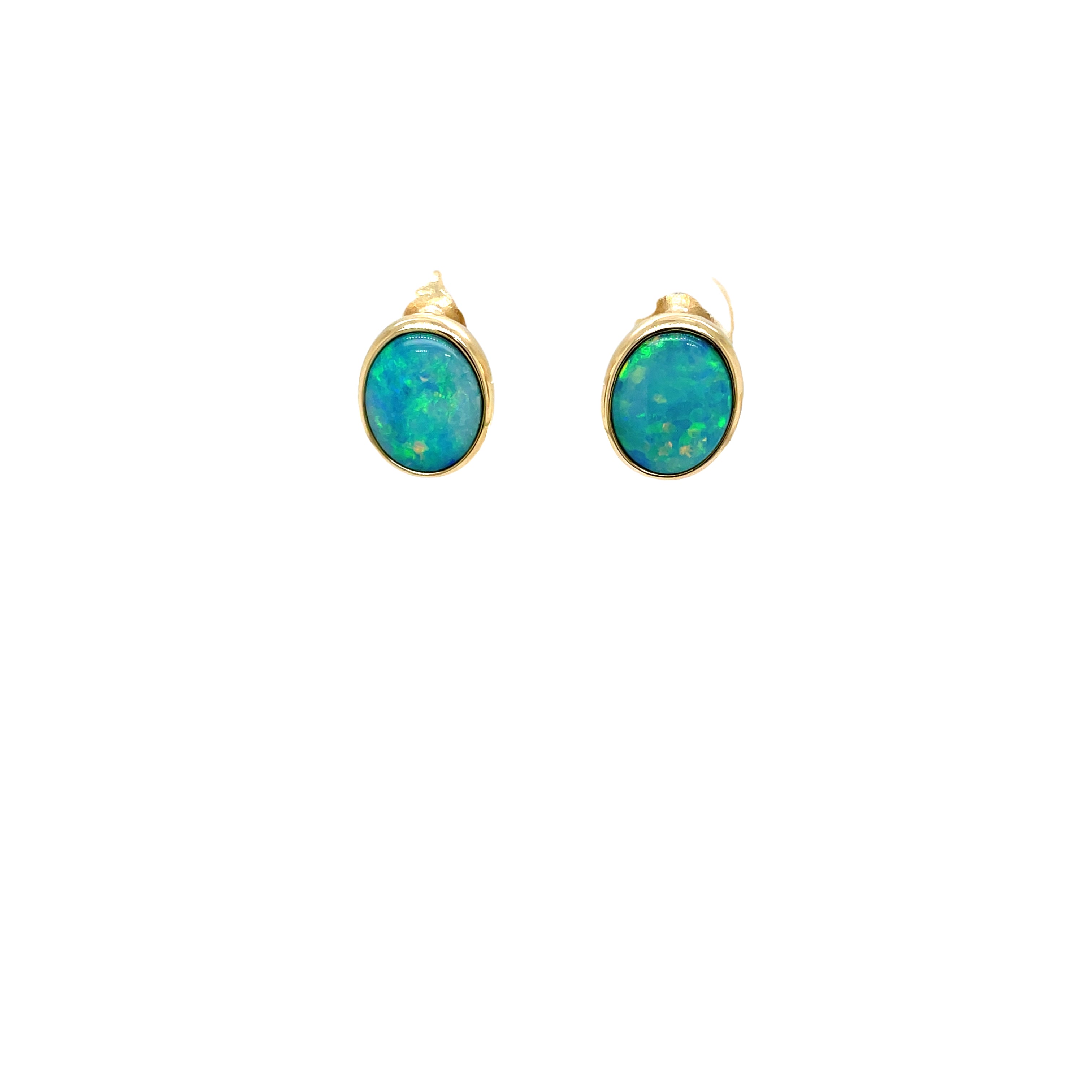 9ct Yellow Gold Round Opal Stud Earrings