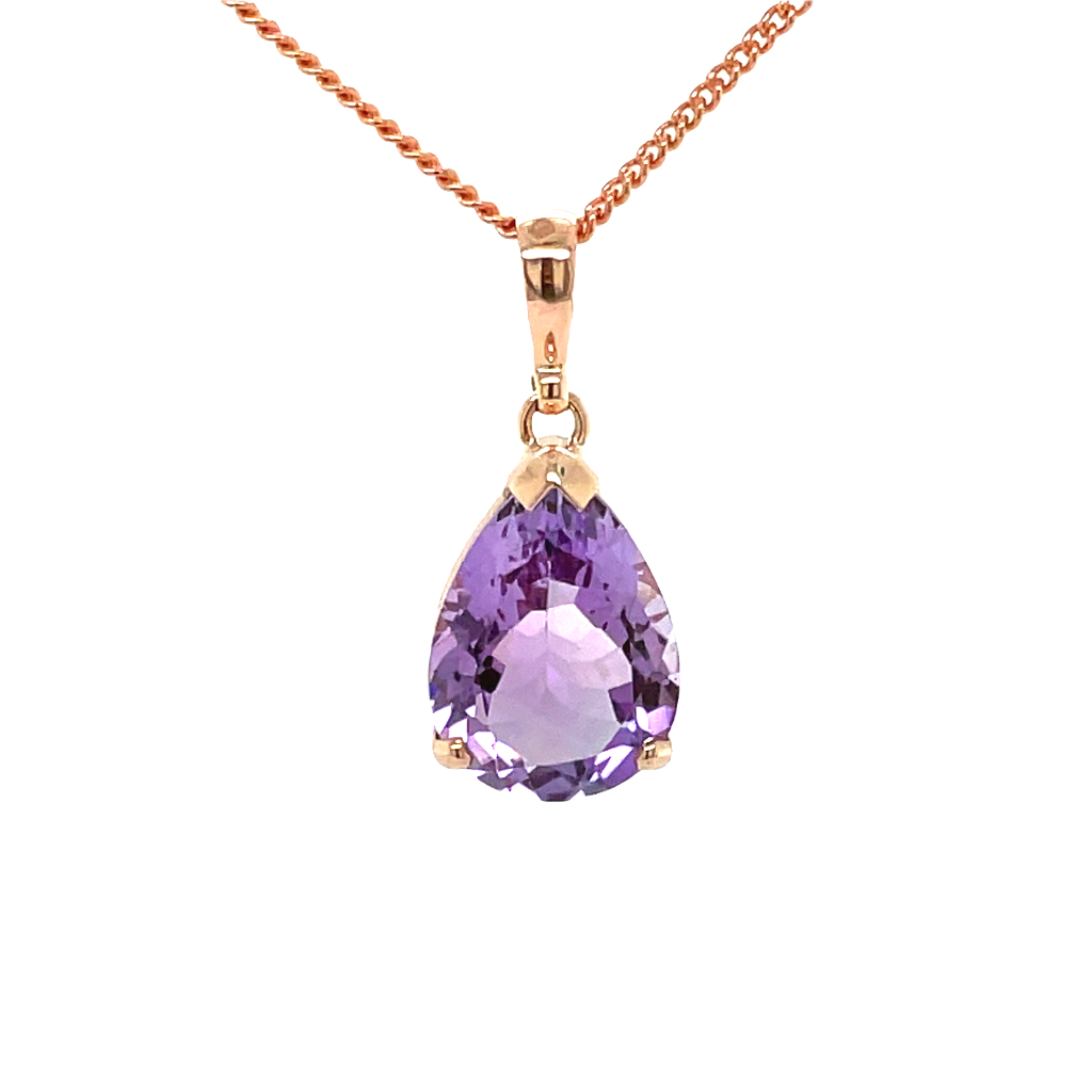 9ct Rose Gold Pear Shape Amethyst Pendnat