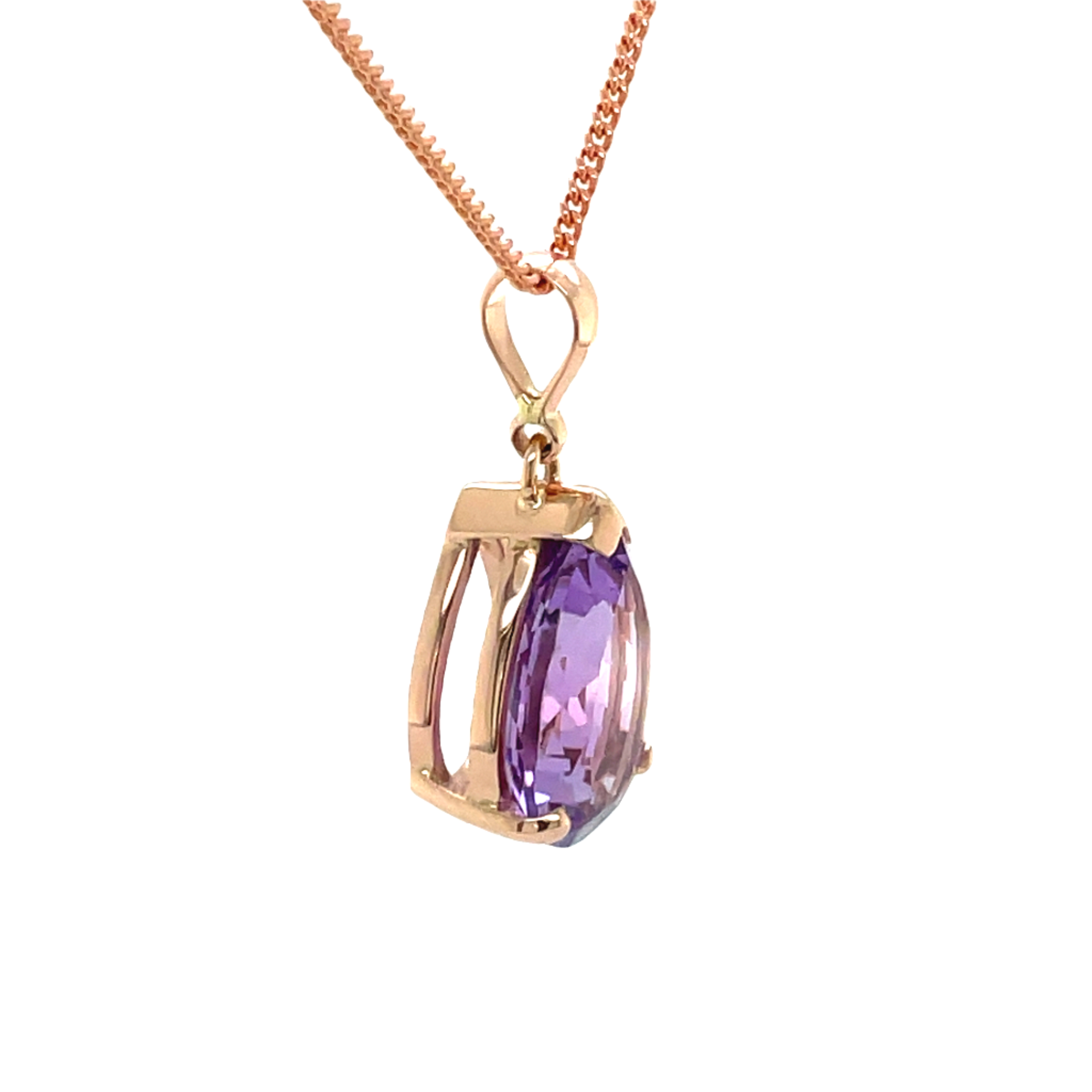 9ct Rose Gold Pear Shape Amethyst Pendnat