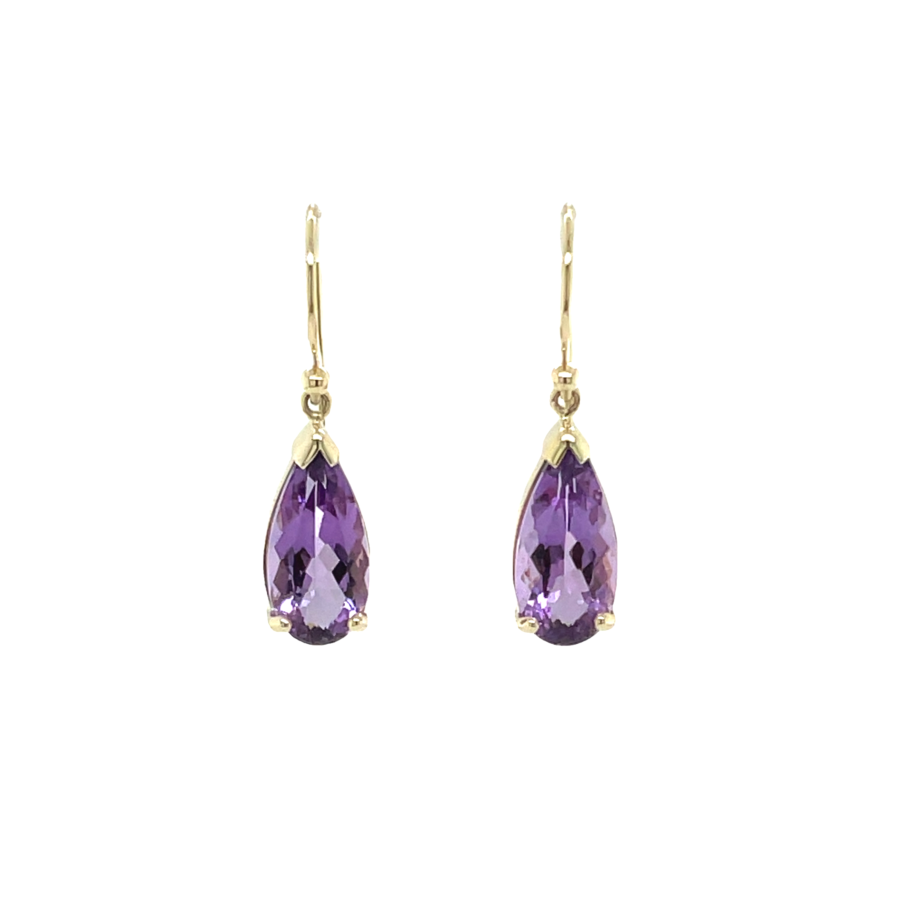 9ct Yellow Gold Tear Drop Amethyst Earrings