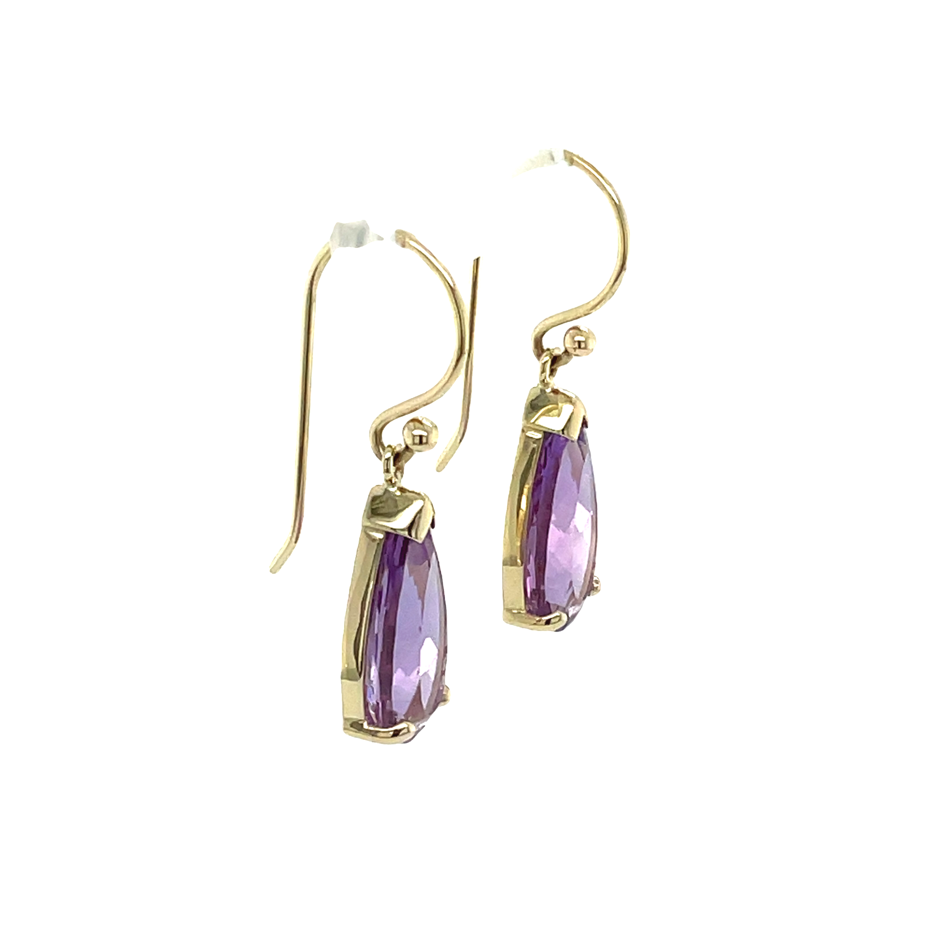 9ct Yellow Gold Tear Drop Amethyst Earrings