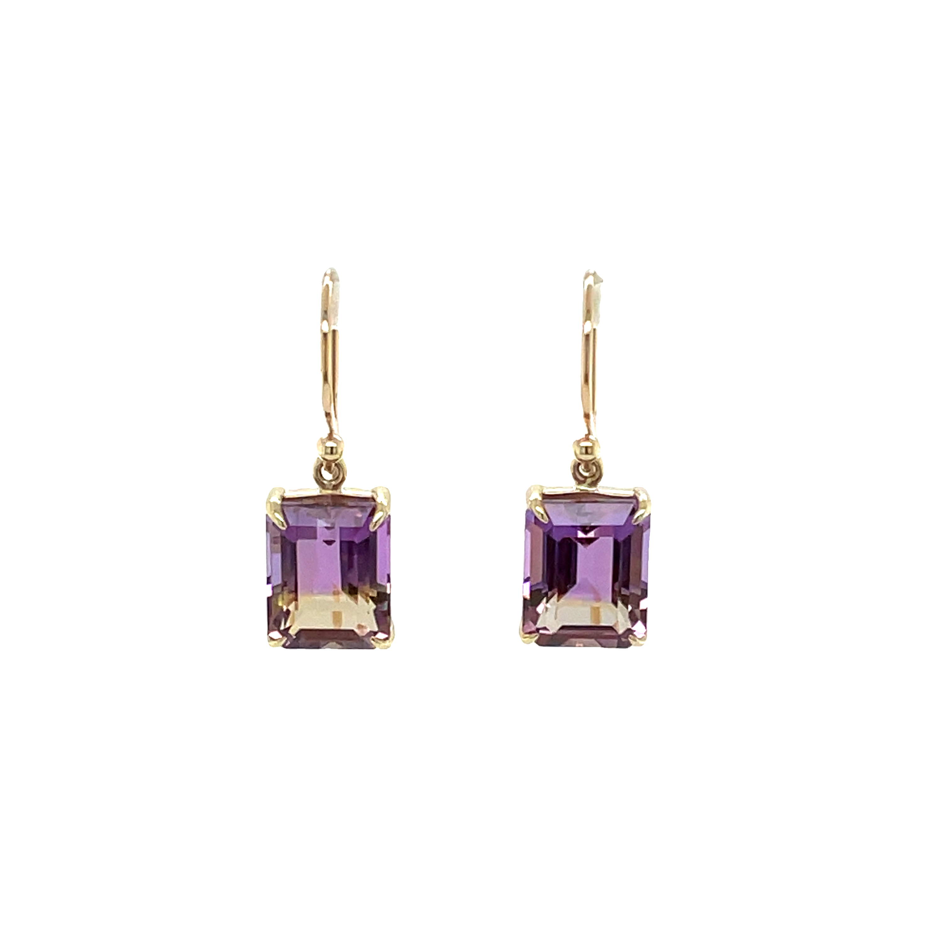 9ct Yellow Gold Emerald Cut Ametrine Drop Earrings