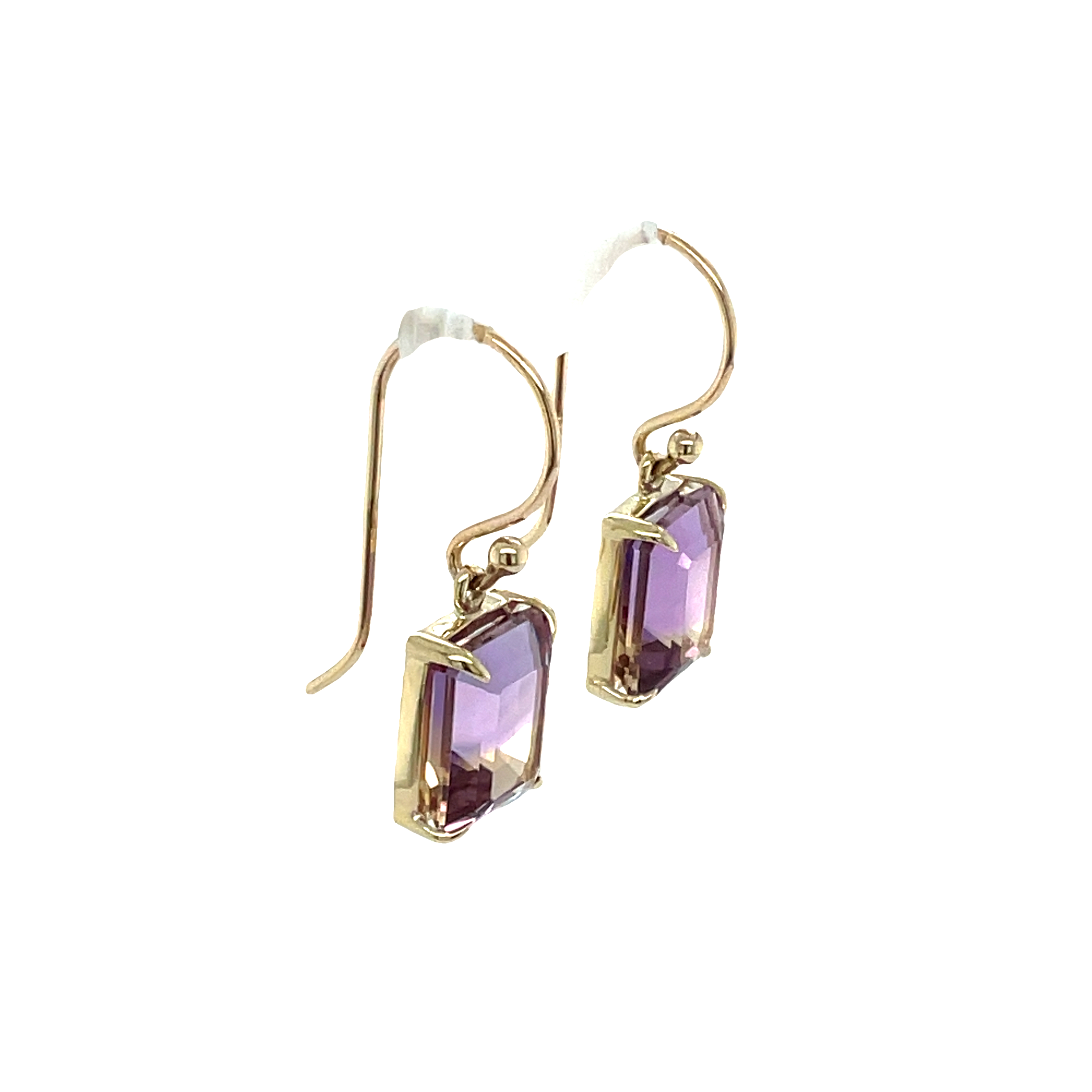 9ct Yellow Gold Emerald Cut Ametrine Drop Earrings