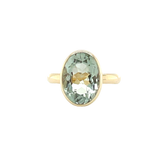 9ct Yellow Gold Oval Green Amethyst Dress Ring