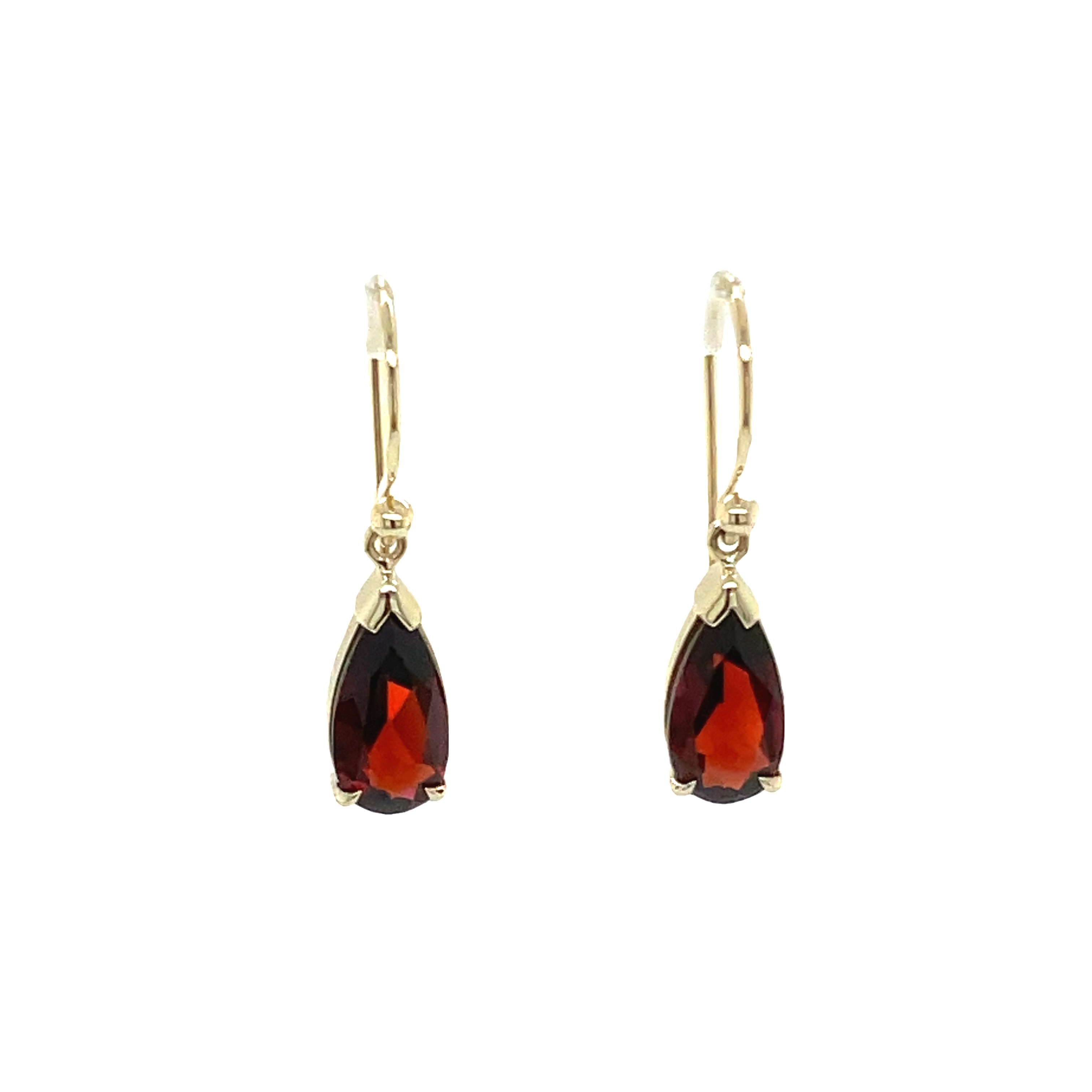 9ct Yellow Gold Pear Shape Garnet Drop Earrings