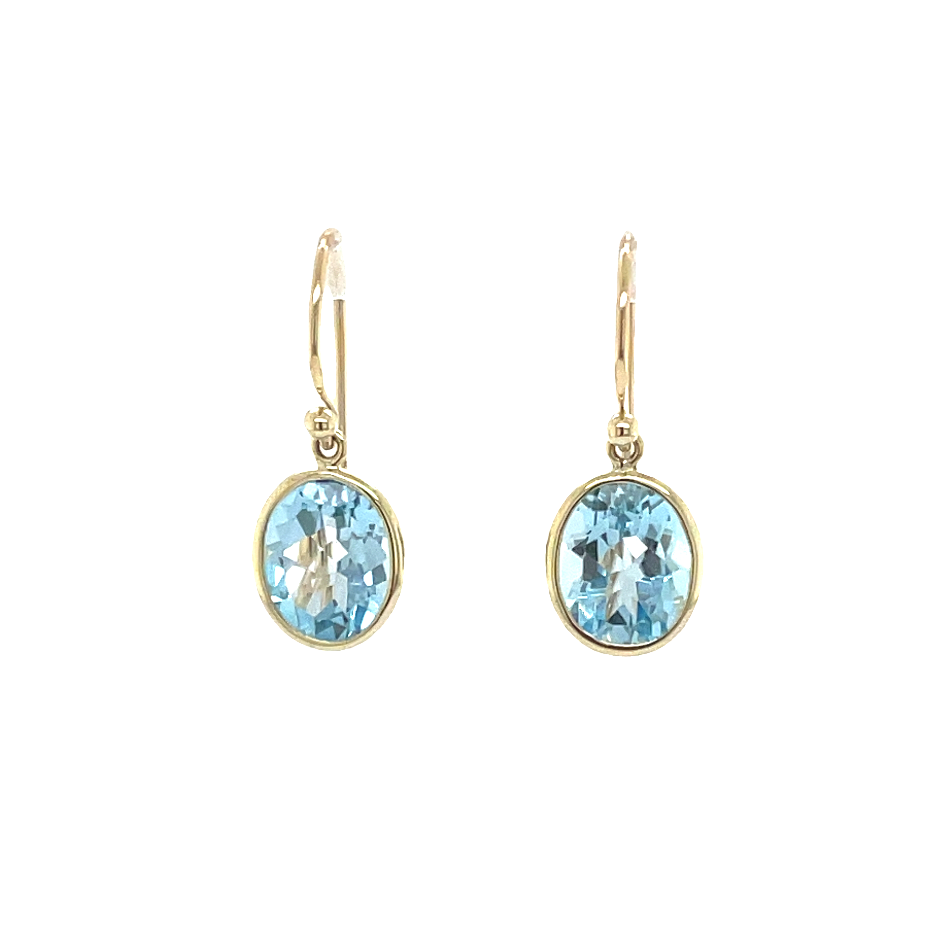 9ct Yellow Gold Oval Blue Topaz Drop Earrings