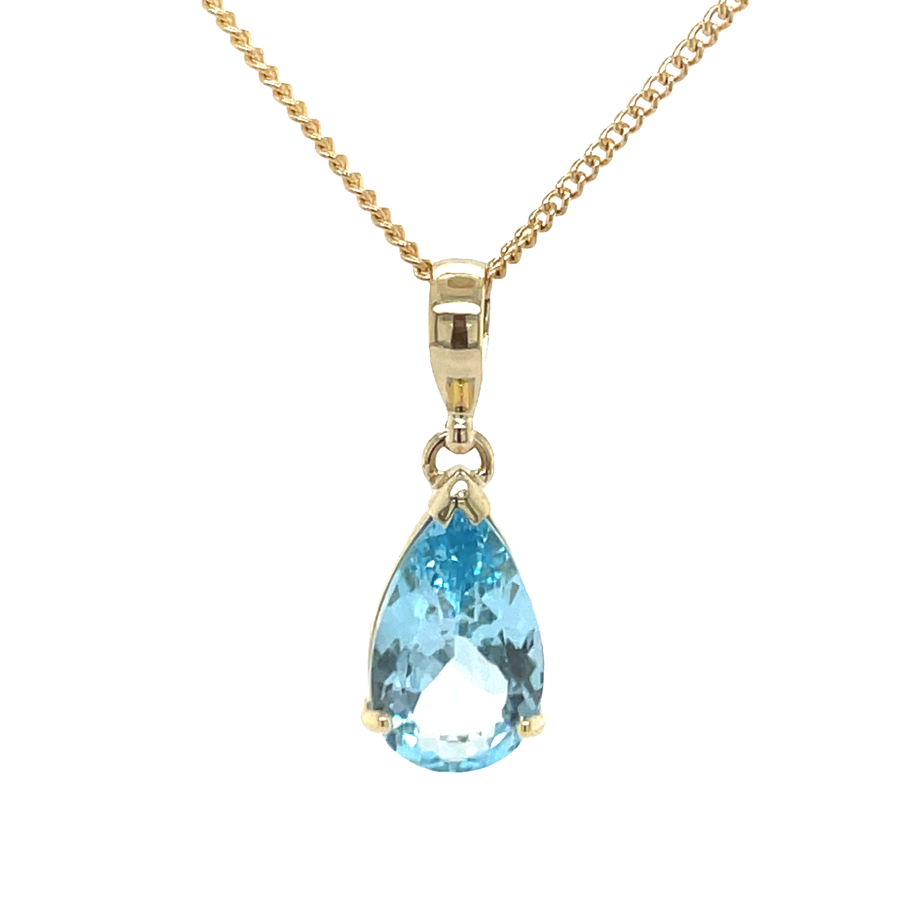 9ct Yellow Gold Pear Shape Blue Topaz Pendant