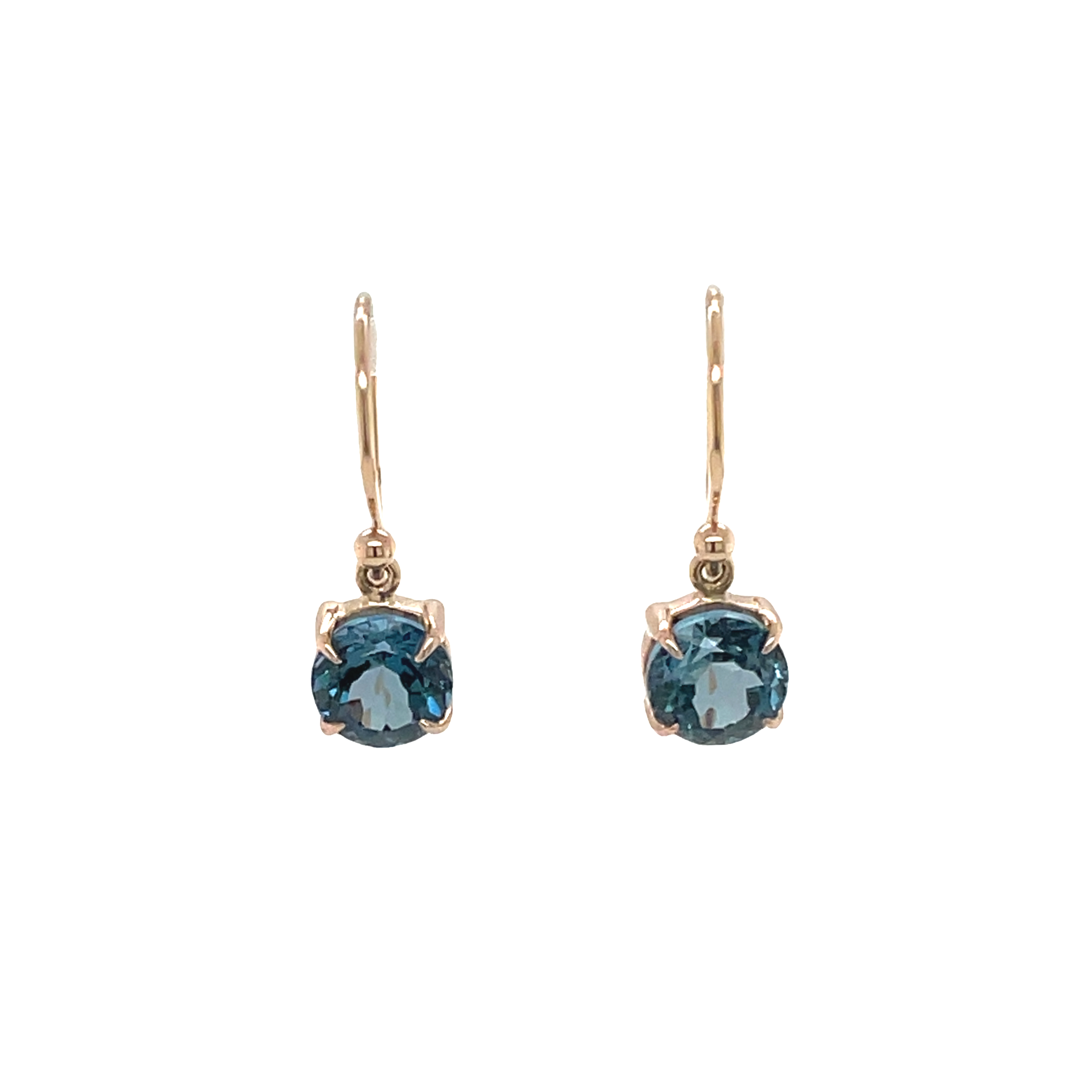 9ct Rose Gold Round London Blue Topaz Drop Earrings