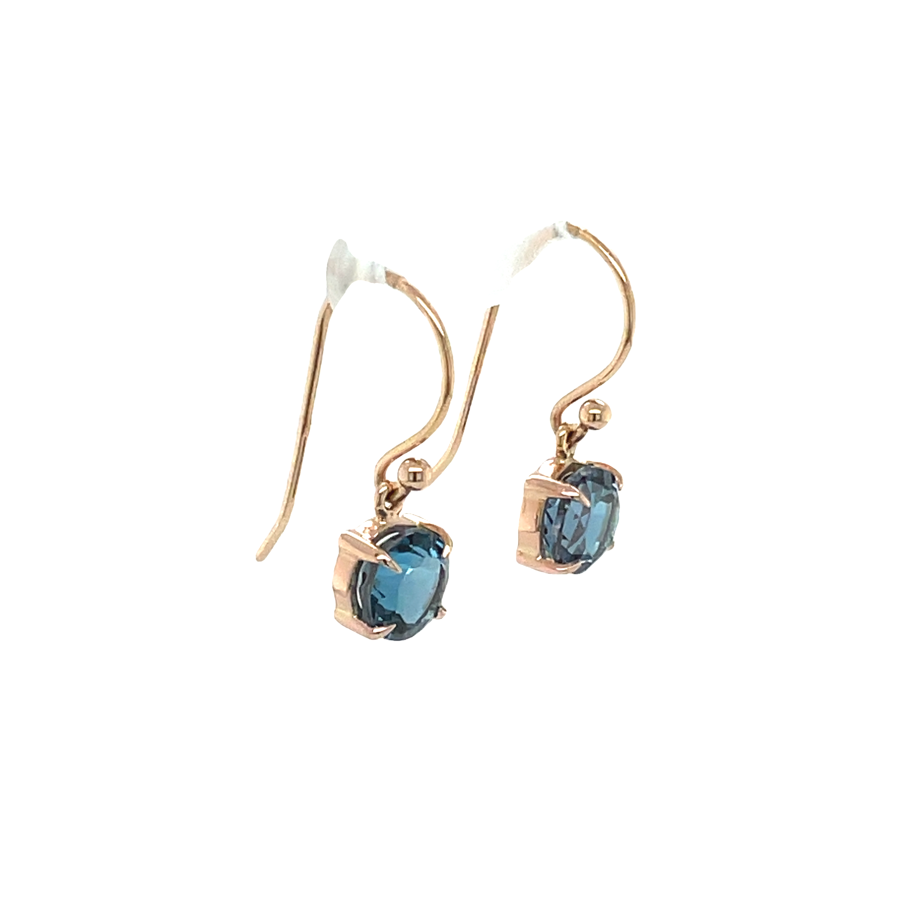 9ct Rose Gold Round London Blue Topaz Drop Earrings