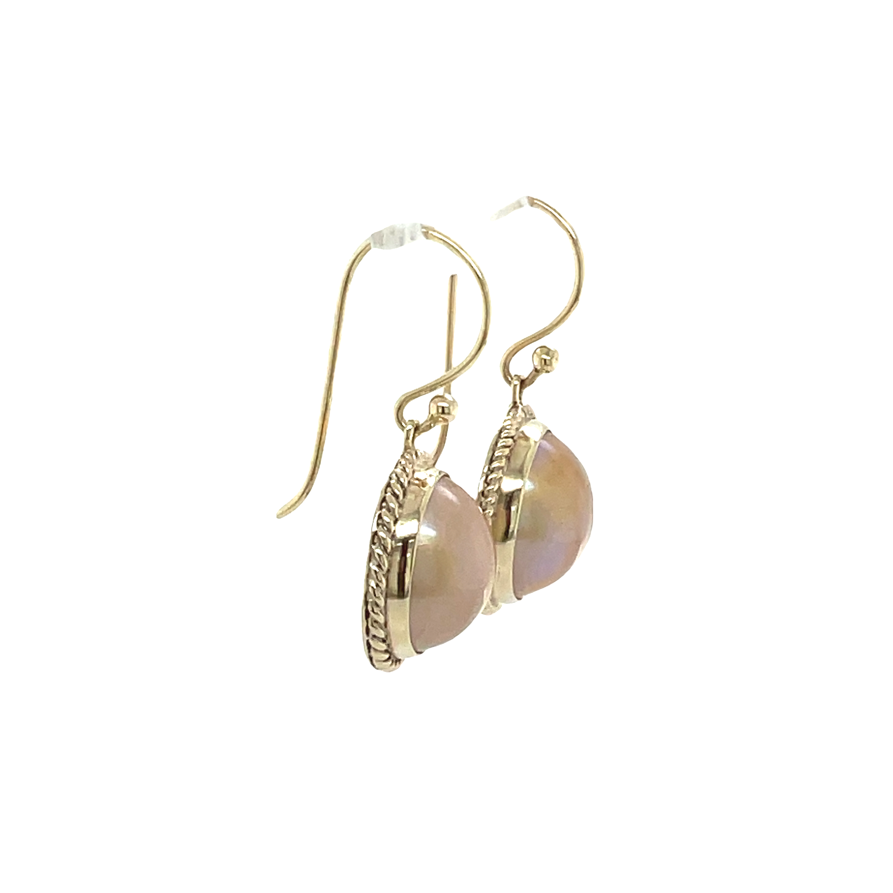 9ct Yellow Gold Round Peach Mabe Pearl Drop Earrings