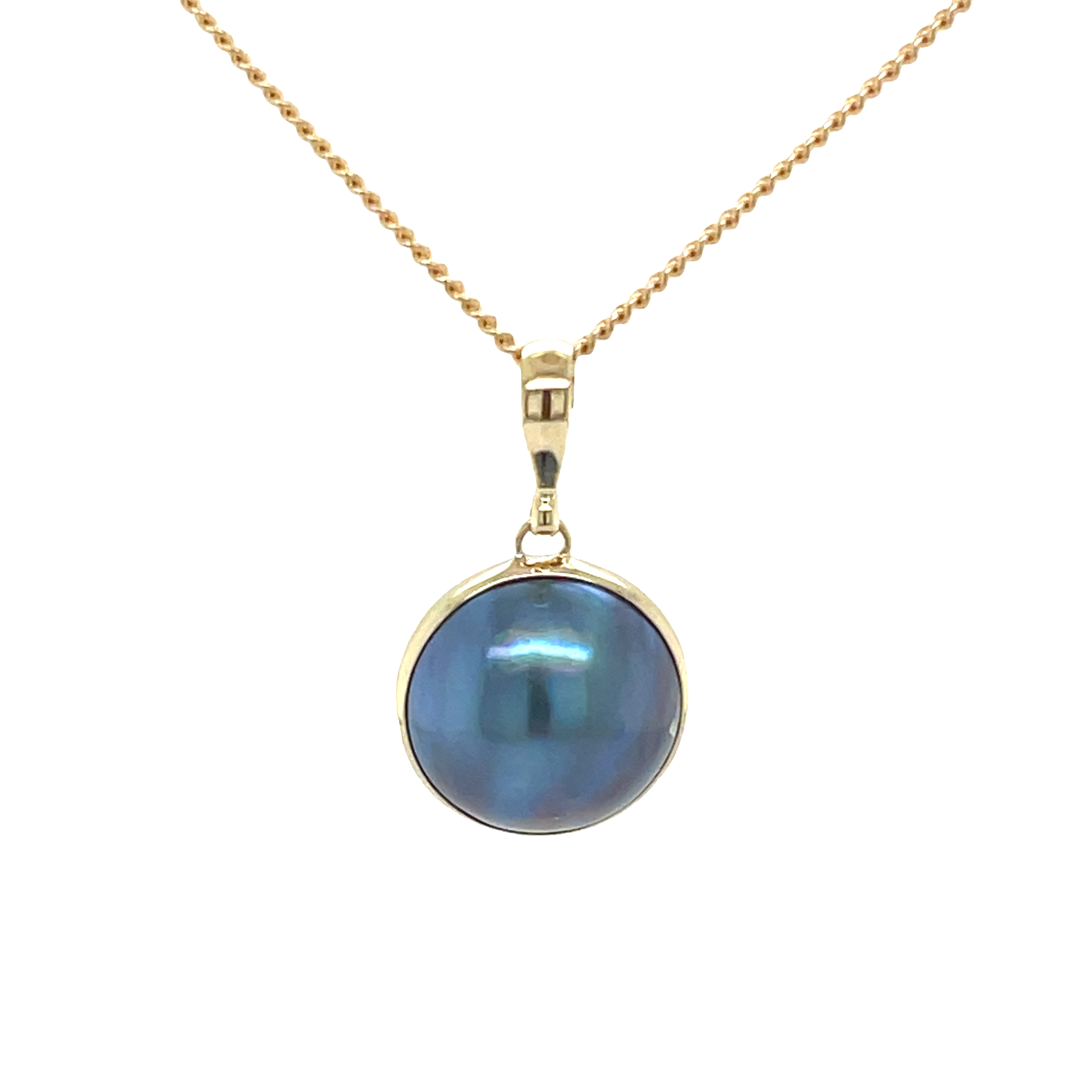 9ct Yellow Gold Round Grey Mabe Pearl Pendant