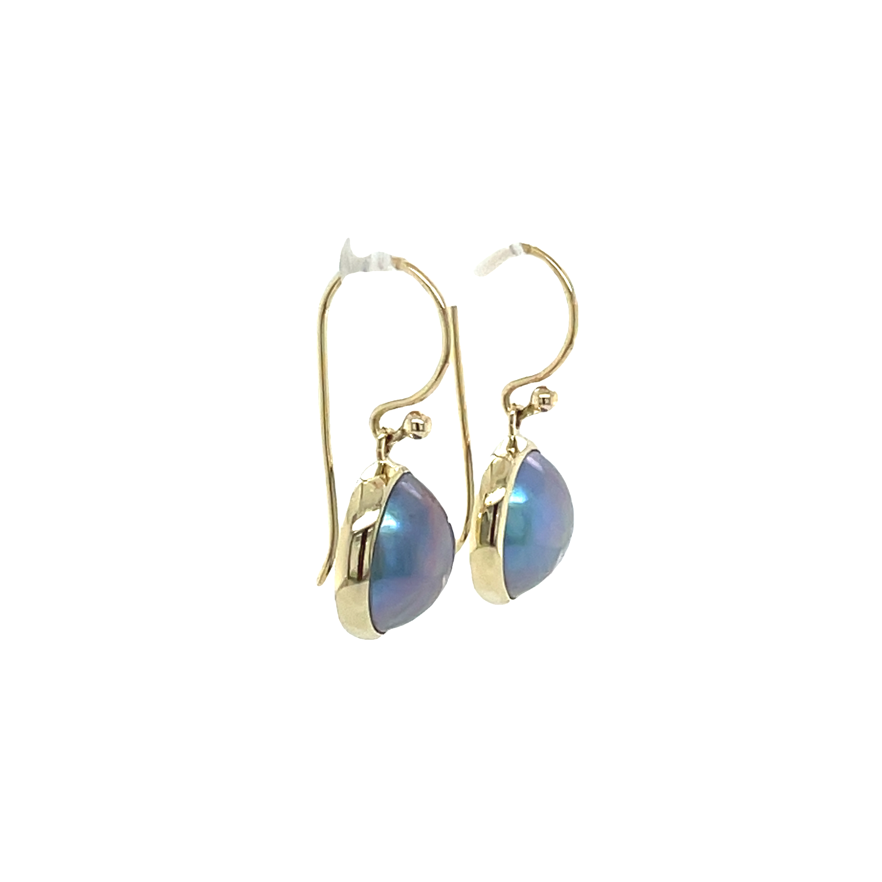 9ct Yellow Gold Round Grey Mabe Pearl Drop Earrings