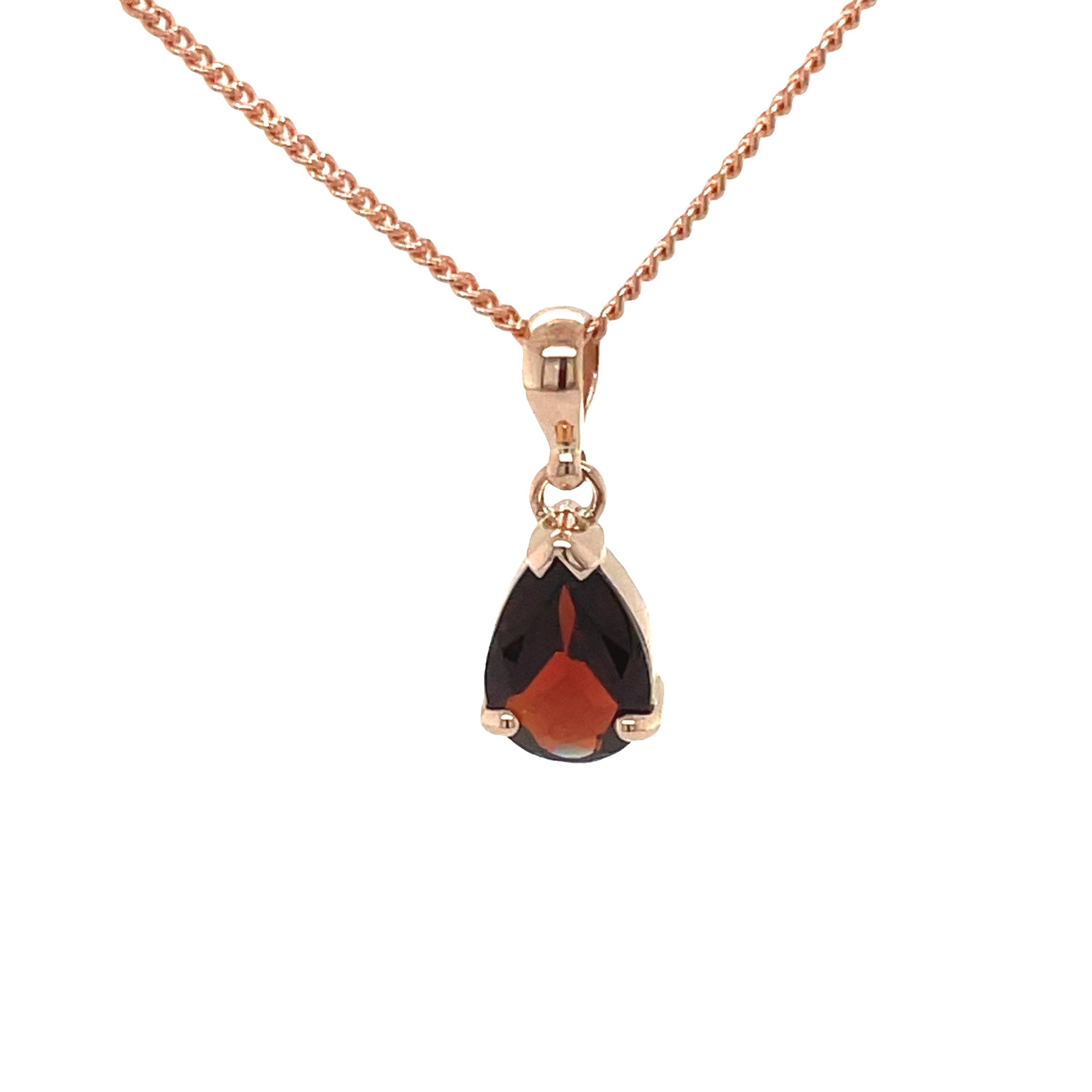 9ct Rose Gold Pear Shape Garnet Pendant