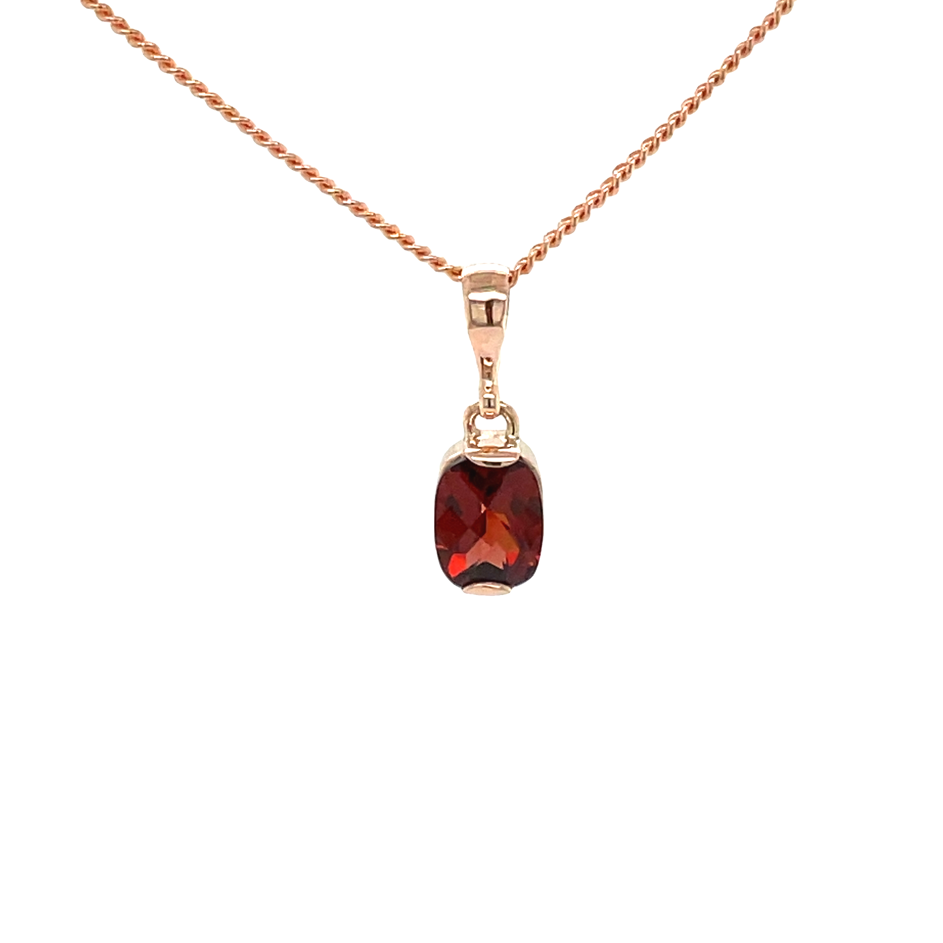 9ct Rose Gold Cushion Cut Garnet Pendant