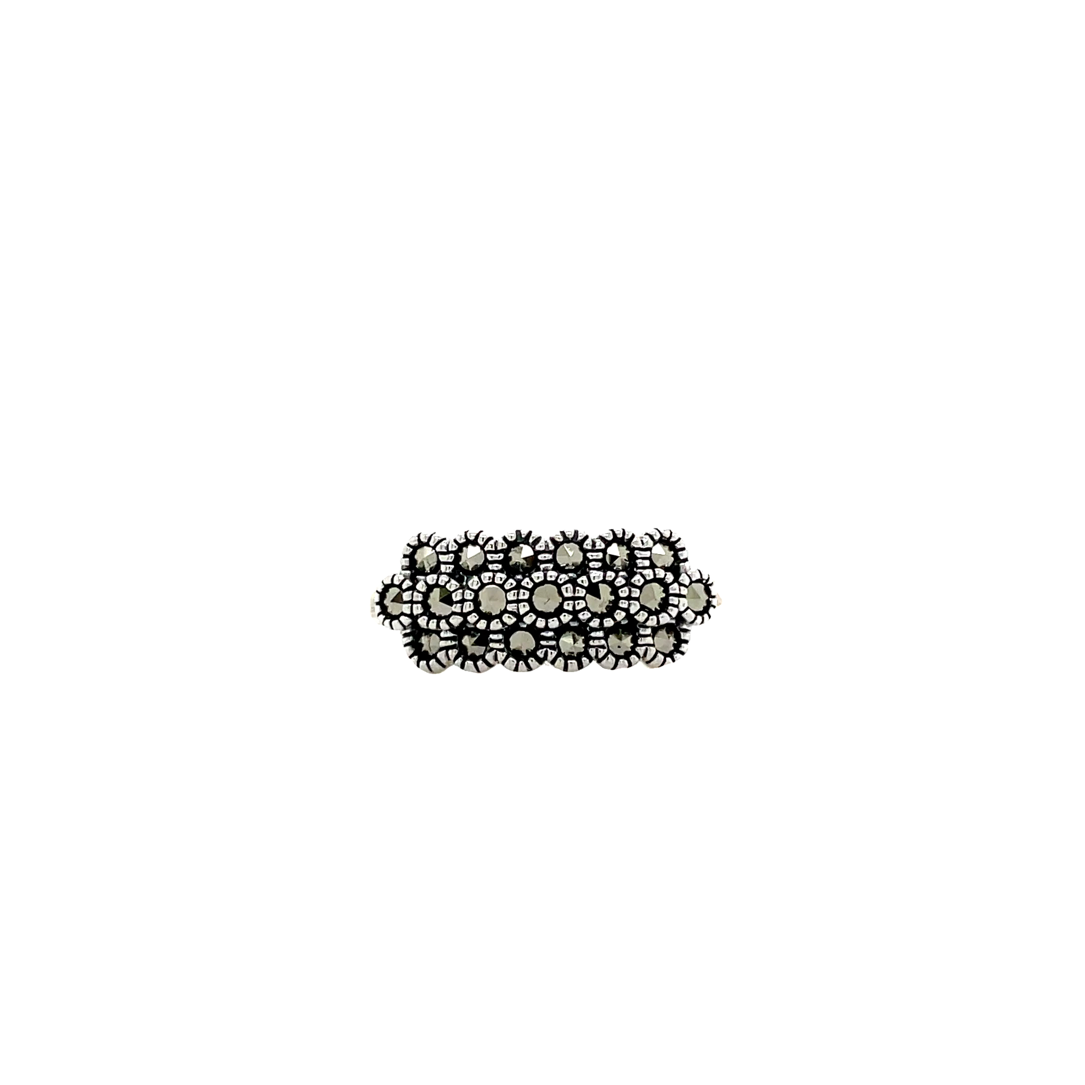 Sterling Silver Three Row Marcasite Band Ring