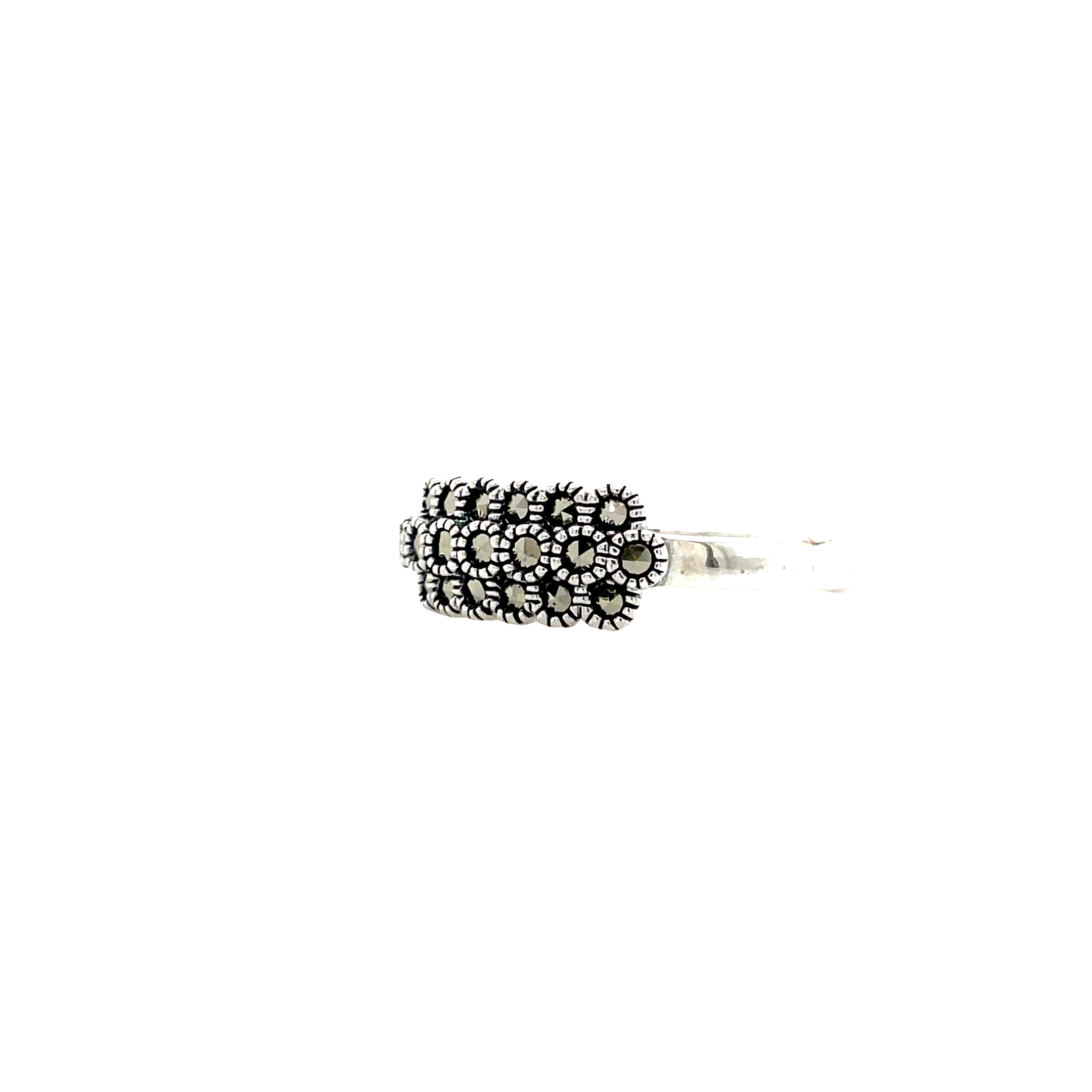 Sterling Silver Three Row Marcasite Band Ring
