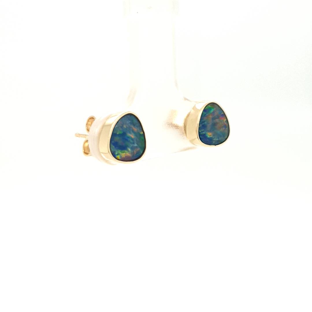 9ct Yellow Gold Freeform Australian Opal Stud Earrings