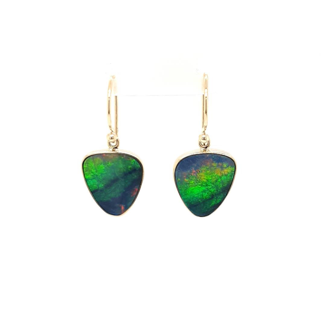 9ct Yellow Gold Freeform Australian Opal Drop Earrings