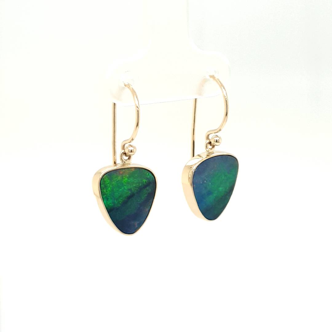 9ct Yellow Gold Freeform Australian Opal Drop Earrings