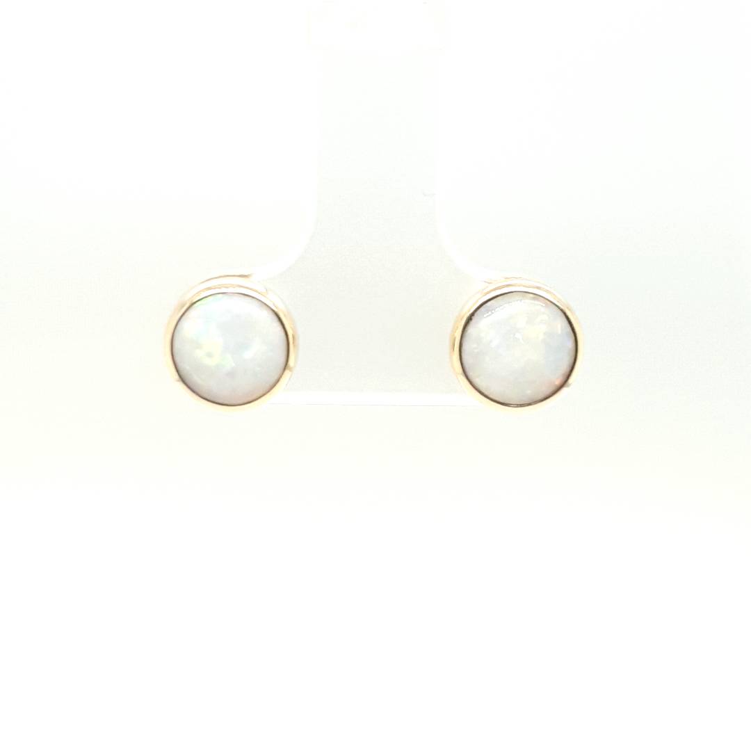 9ct Yellow Gold White Australian Opal Stud Earrings