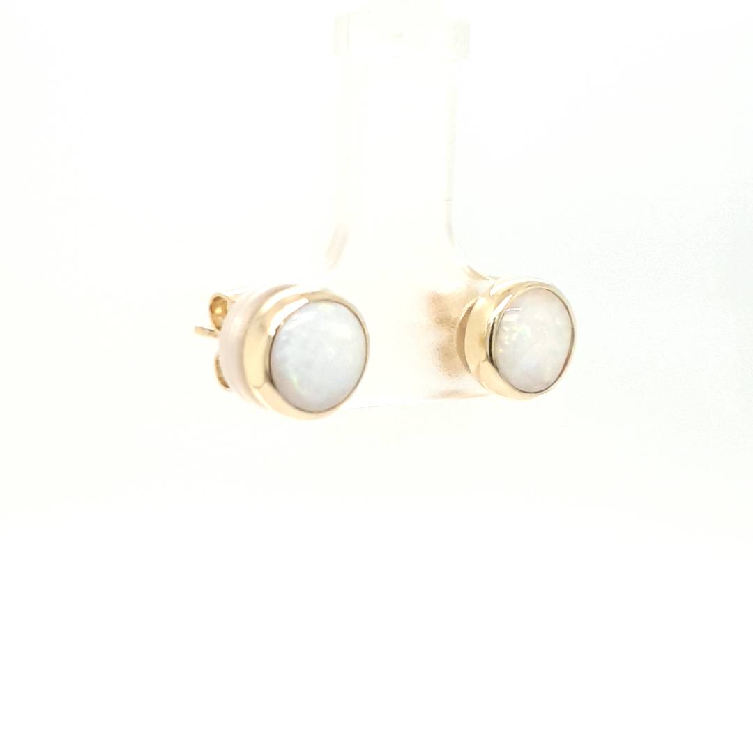 9ct Yellow Gold White Australian Opal Stud Earrings