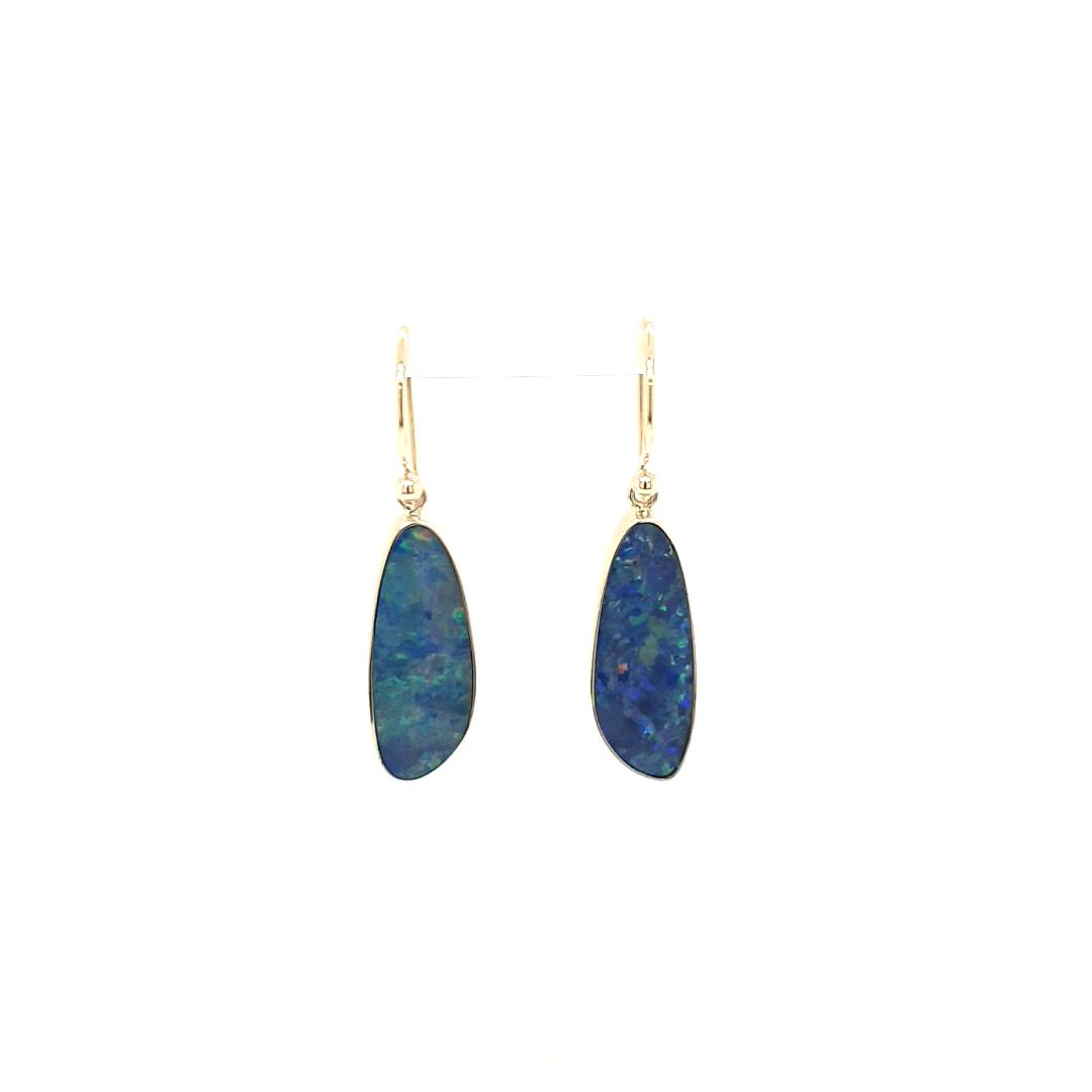 9ct Yellow Gold Elongated Australian Opal Hook Earrings