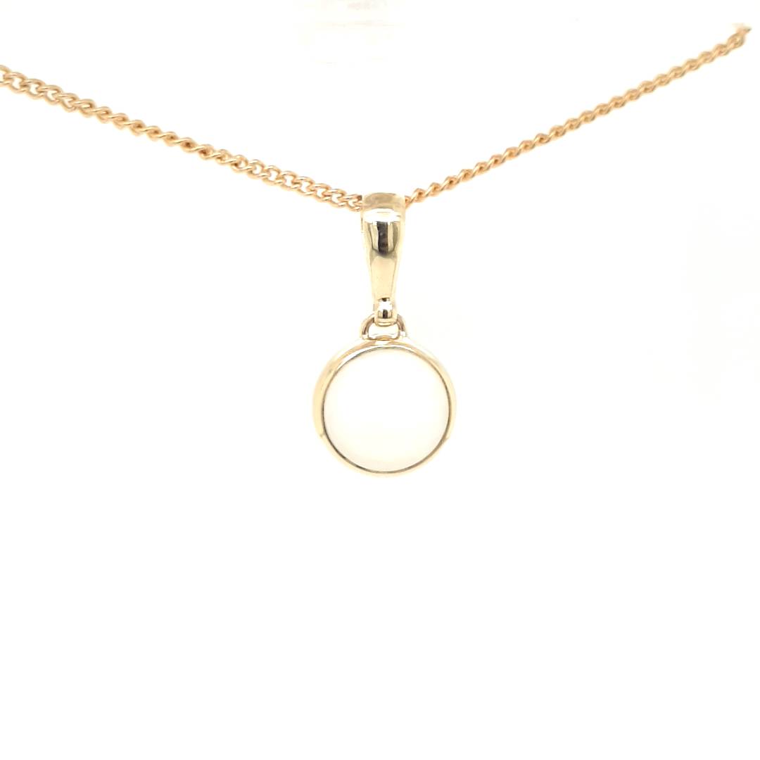 9ct Yellow Gold Round White Australian Opal Pendant