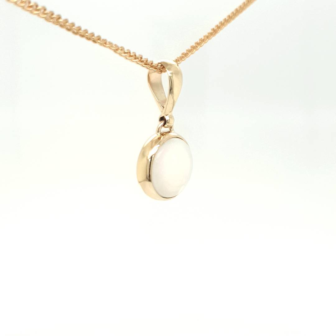 9ct Yellow Gold Round White Australian Opal Pendant