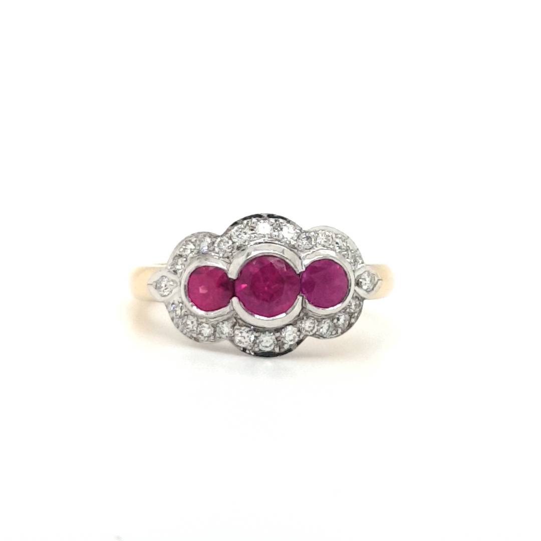 18ct Yellow Gold Custom Made Burmese Rubies and Diamond Ring
