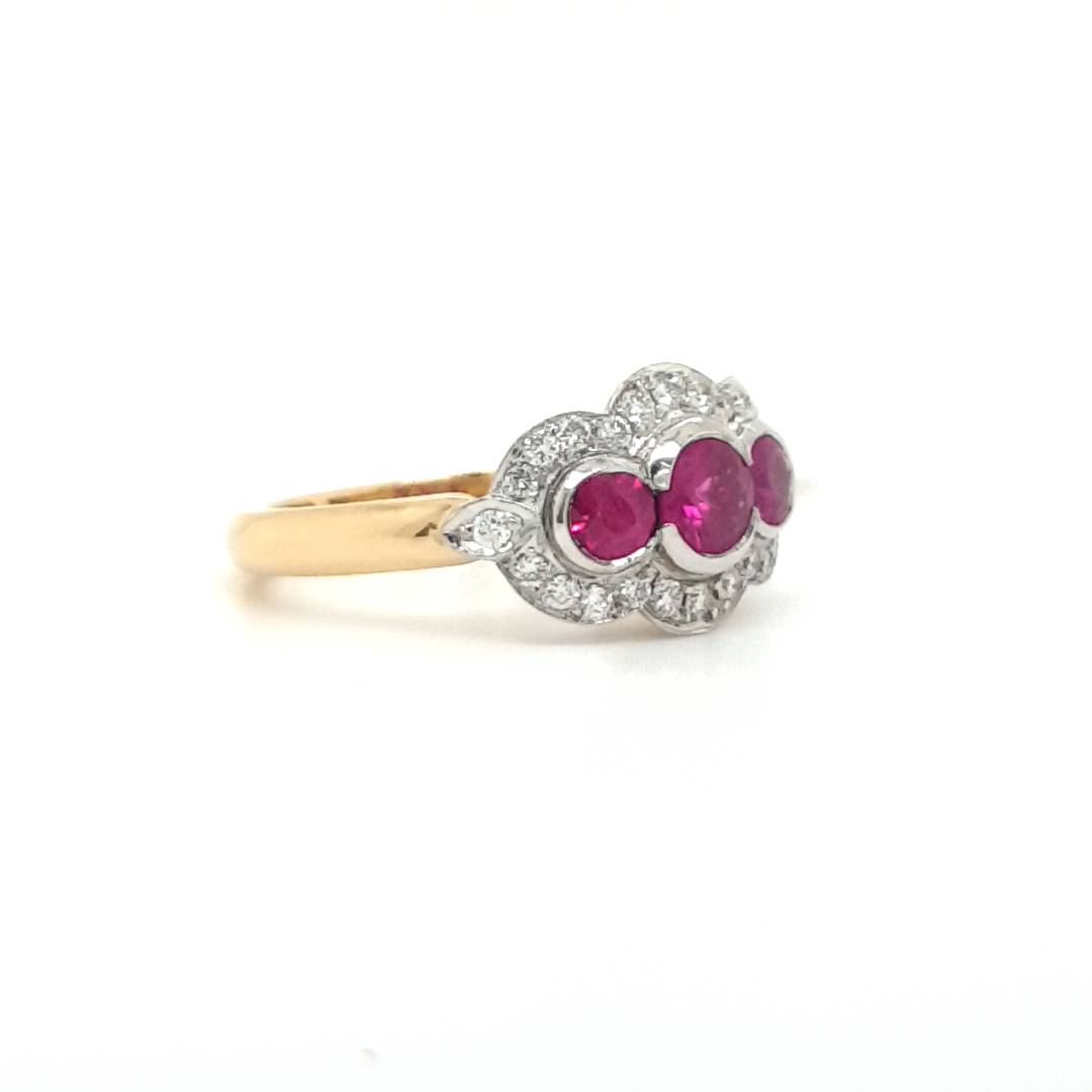 18ct Yellow Gold Custom Made Burmese Rubies and Diamond Ring