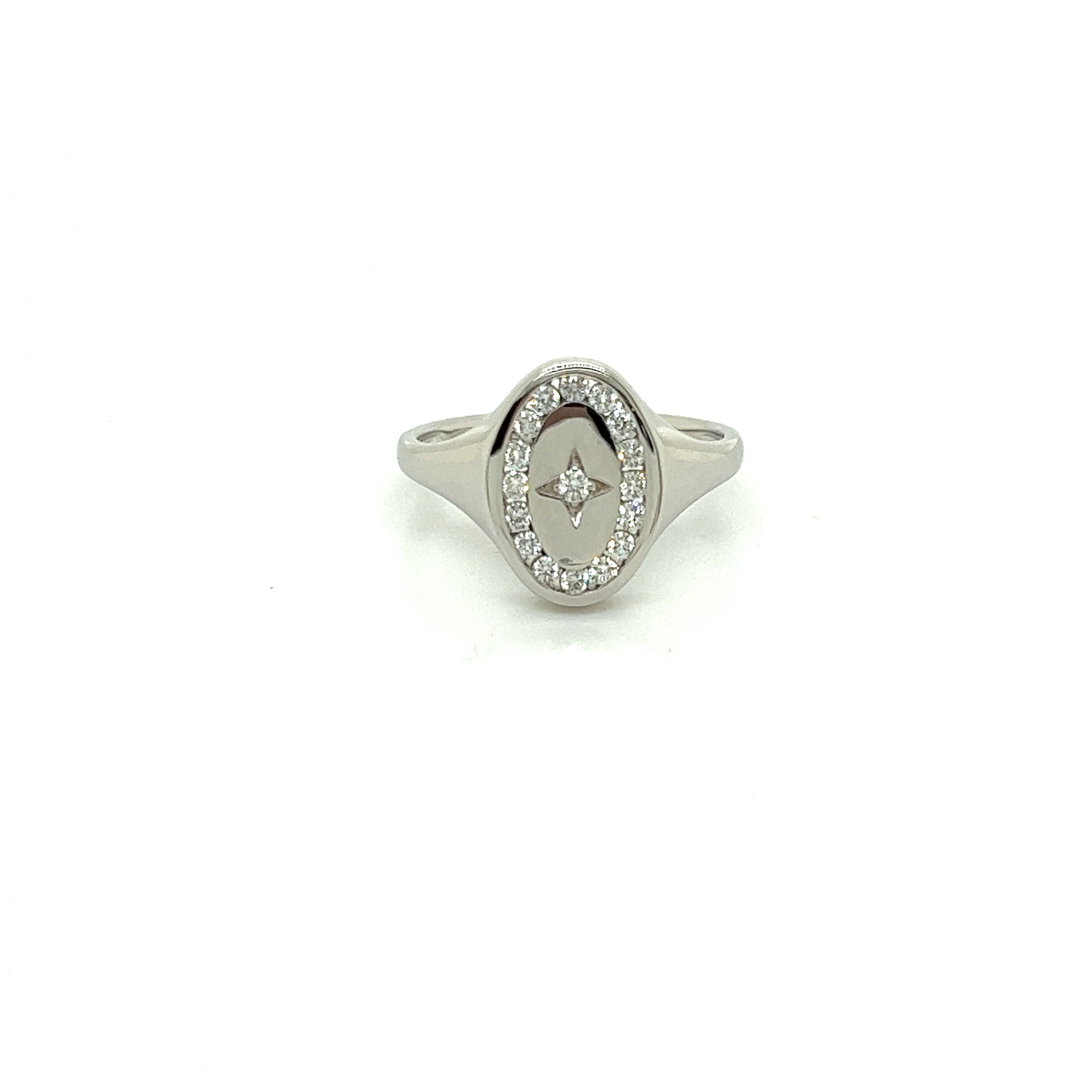 9ct white gold diamond signet ring