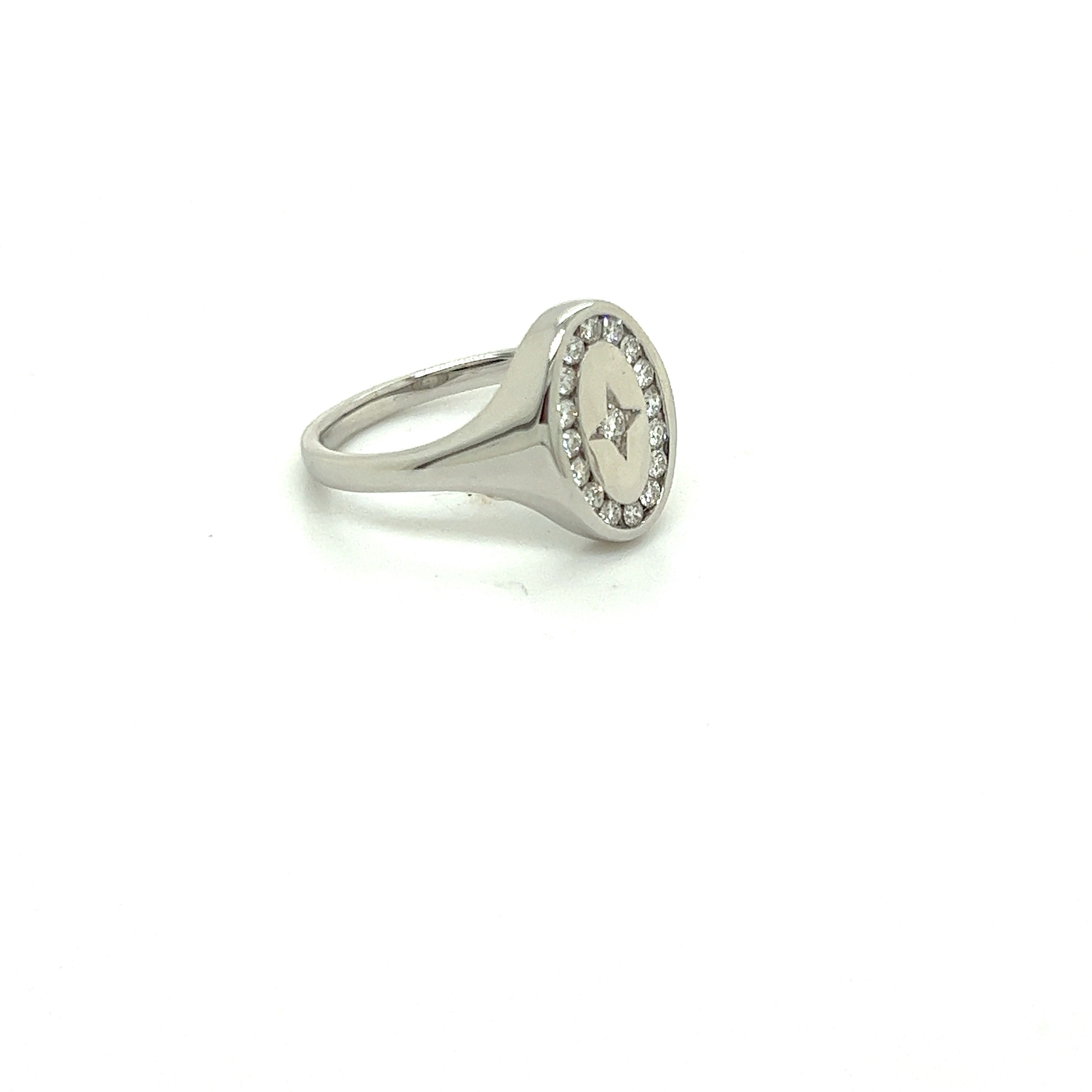 9ct white gold diamond signet ring