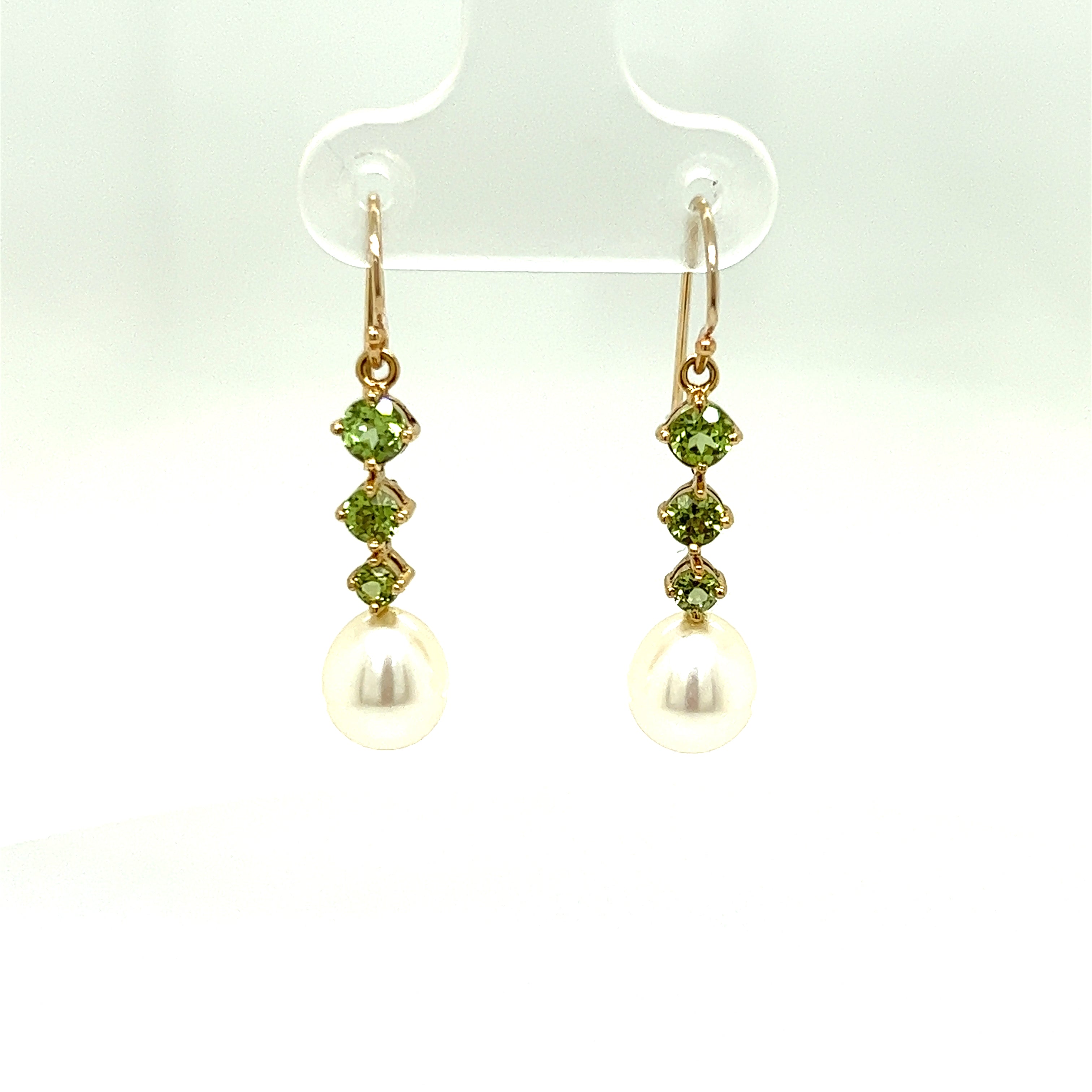 9ct yellow gold peridot and pearl earrings