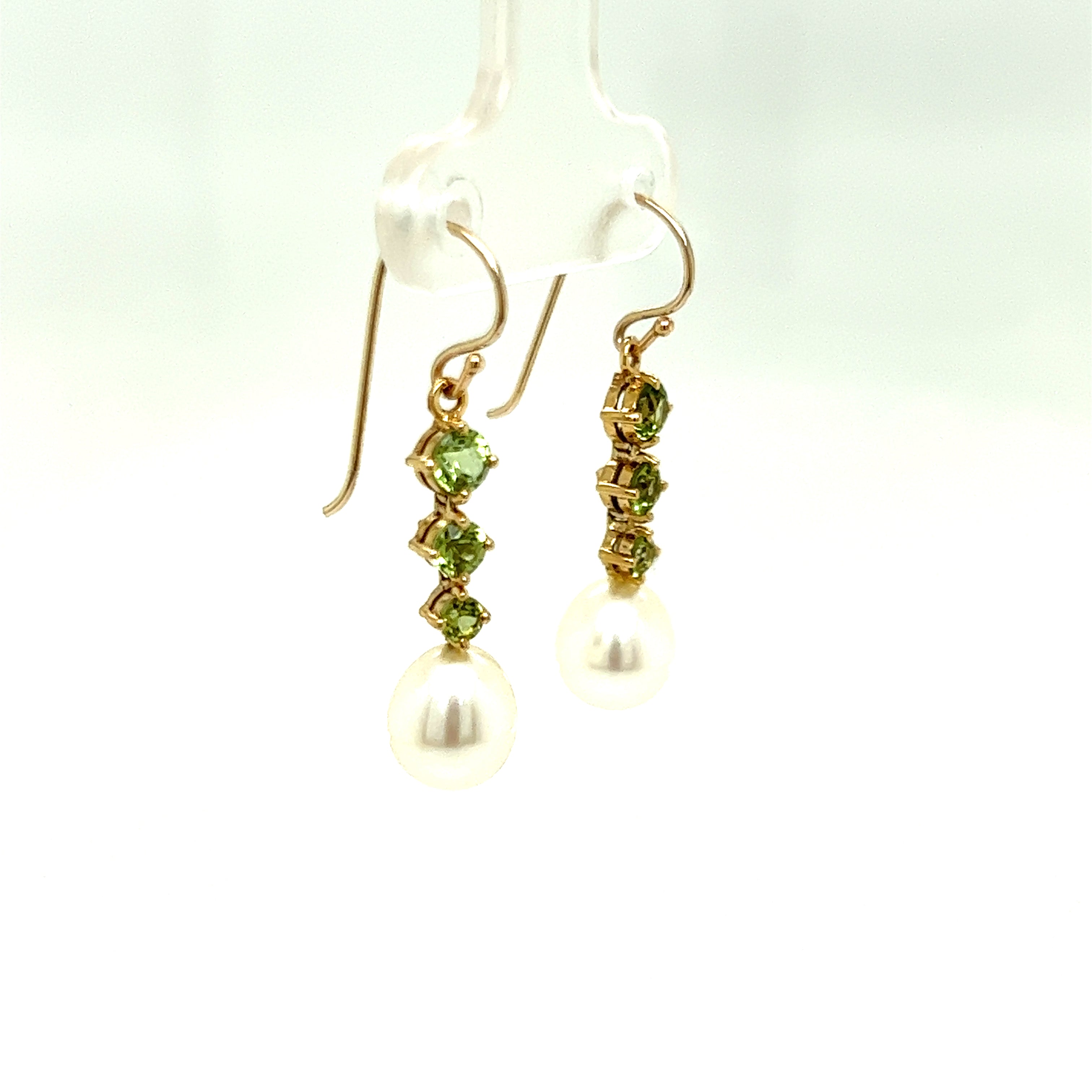 9ct yellow gold peridot and pearl earrings