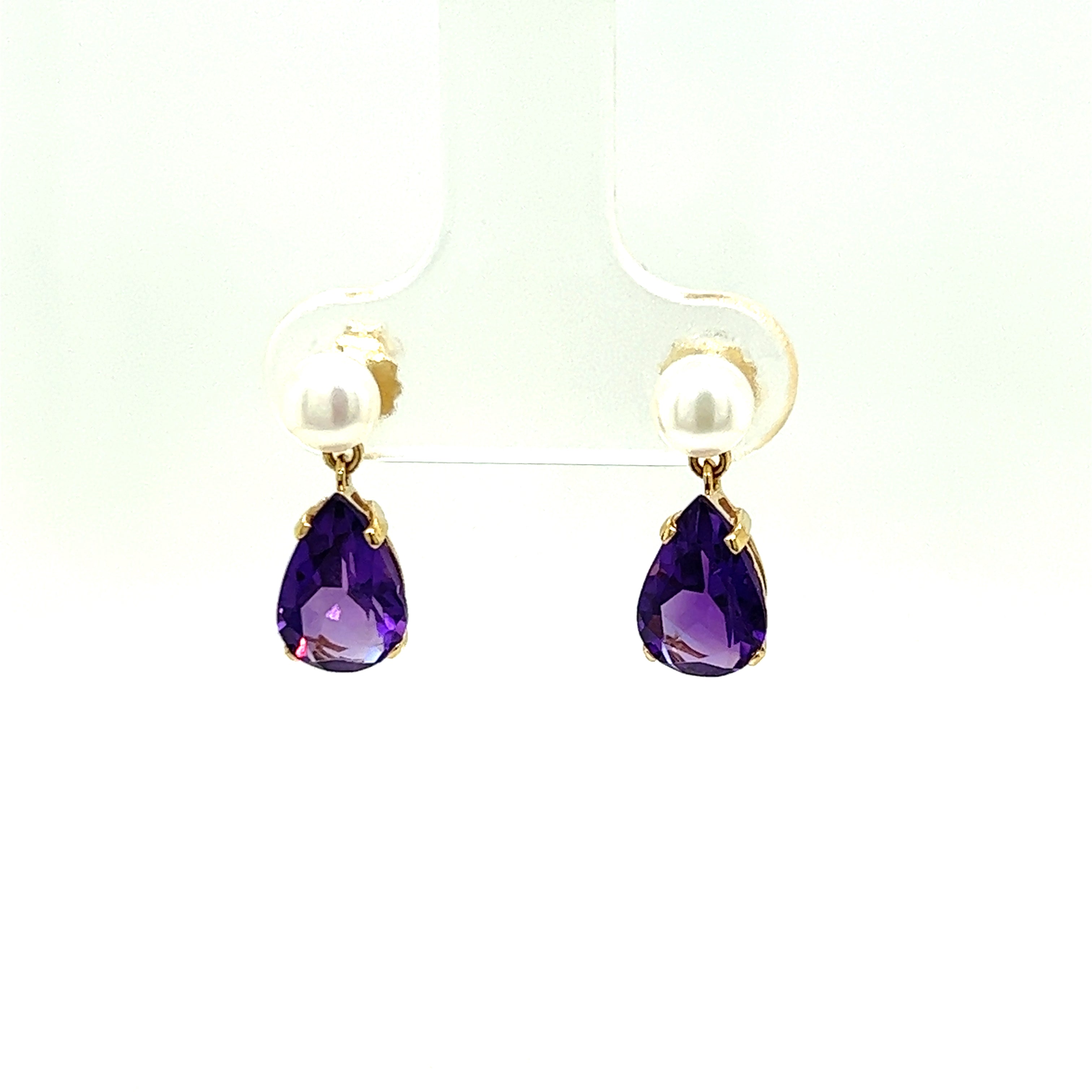 9ct yellow gold amethyst and pearl earrings