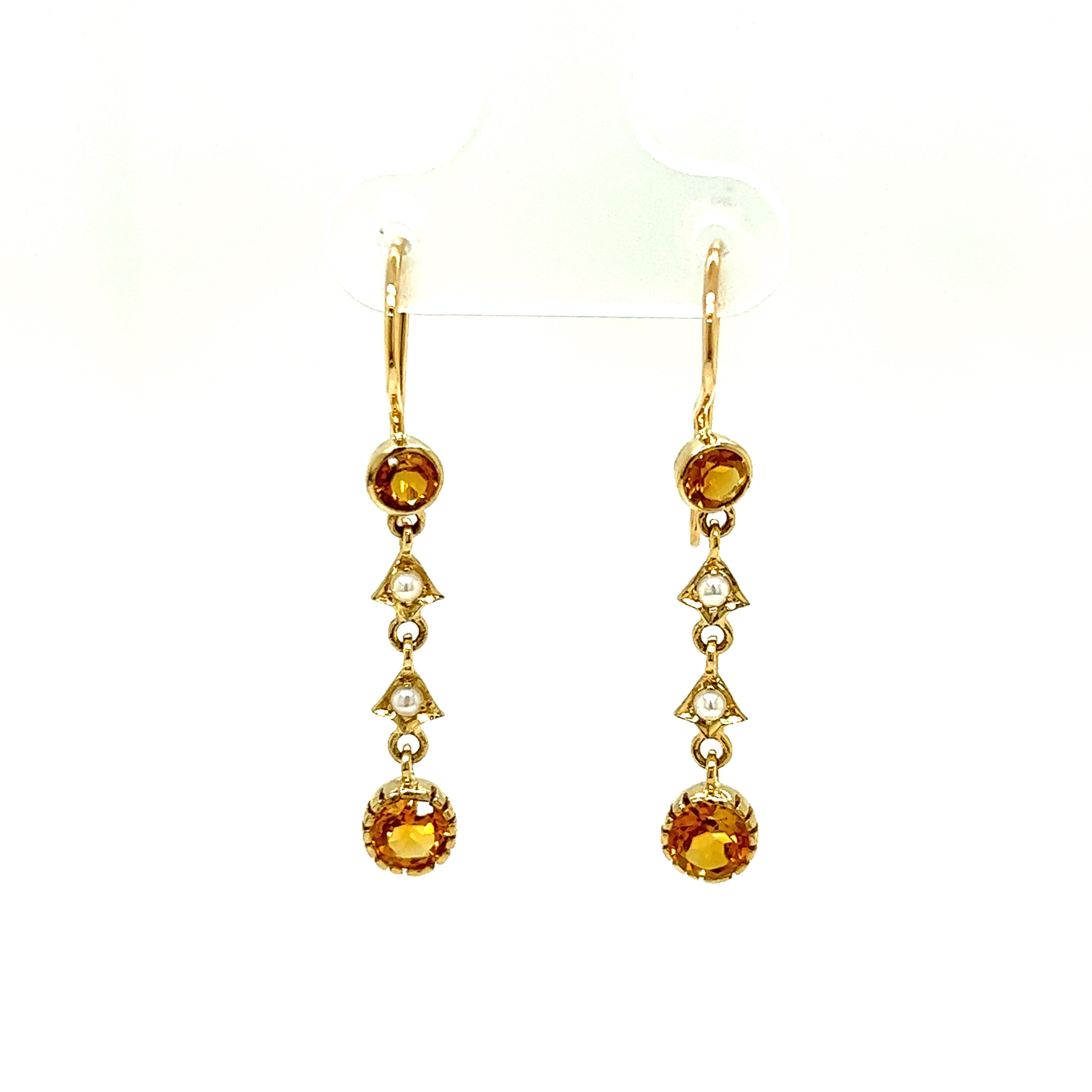 9ct yellow gold citrine and seed pearl earrings