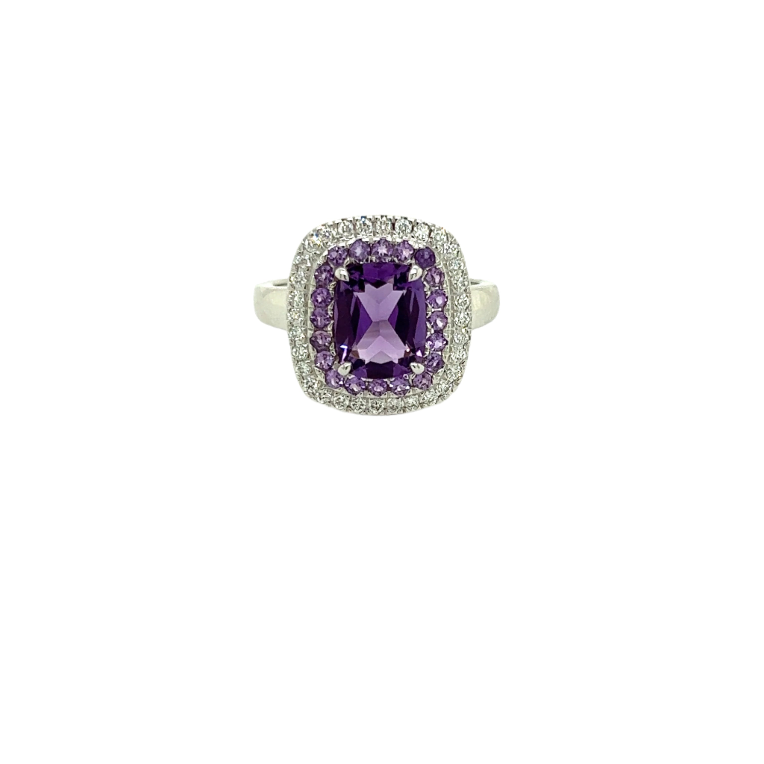 9ct white gold amethyst and diamond ring