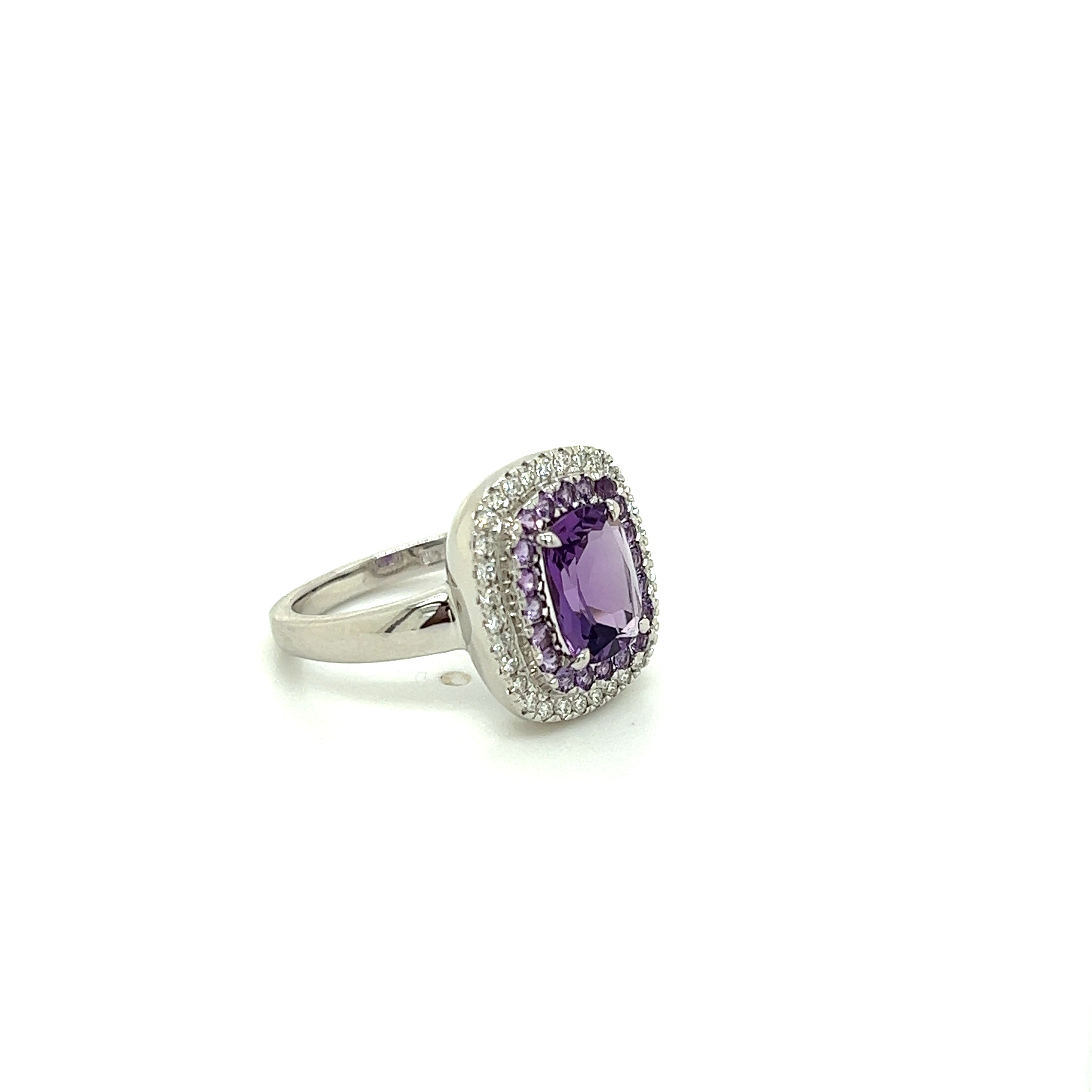 9ct white gold amethyst and diamond ring