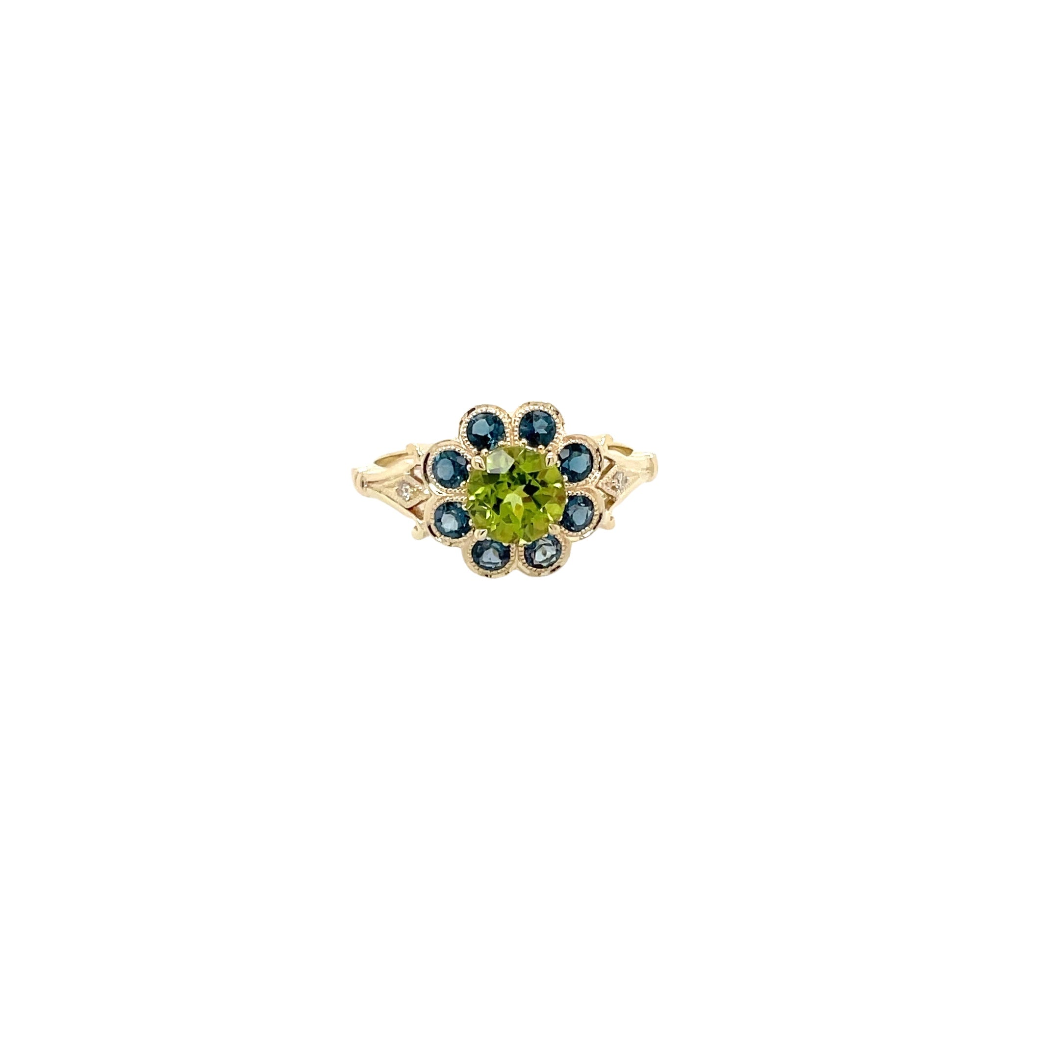 9ct Yellow Gold Peridot and London Blue Topaz Dress Ring
