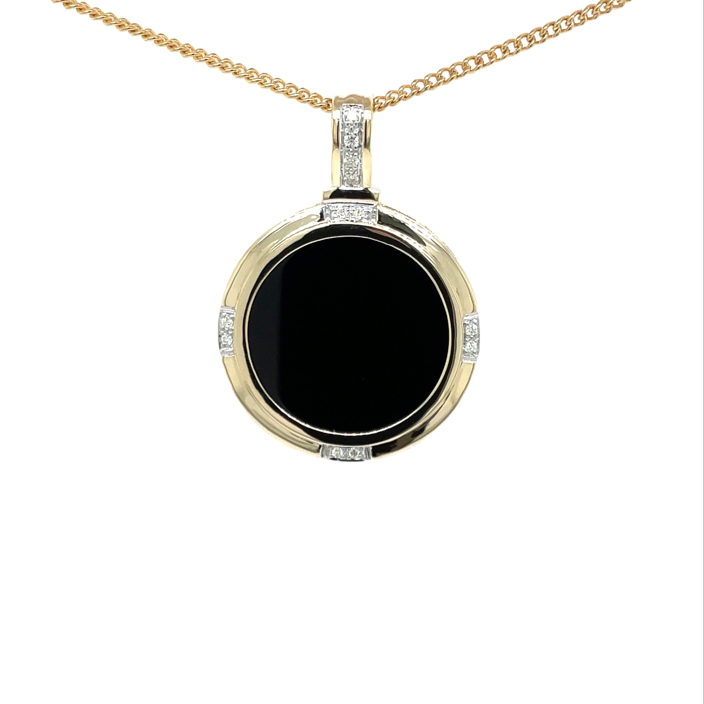 9ct Yellow Gold Large Onyx and Natural Diamond Enhancer Pendant