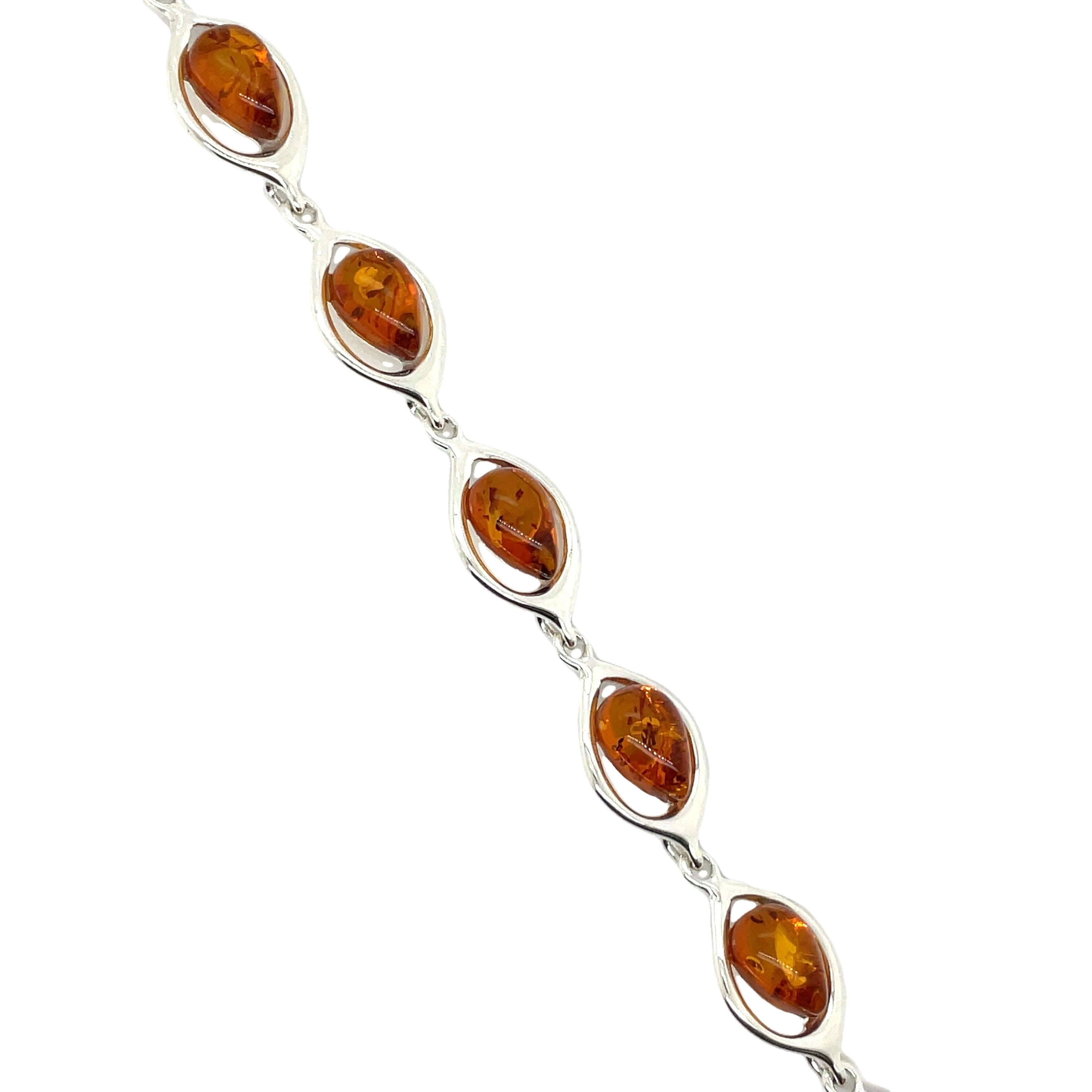 Sterling Silver Amber Tear Drop Bracelet